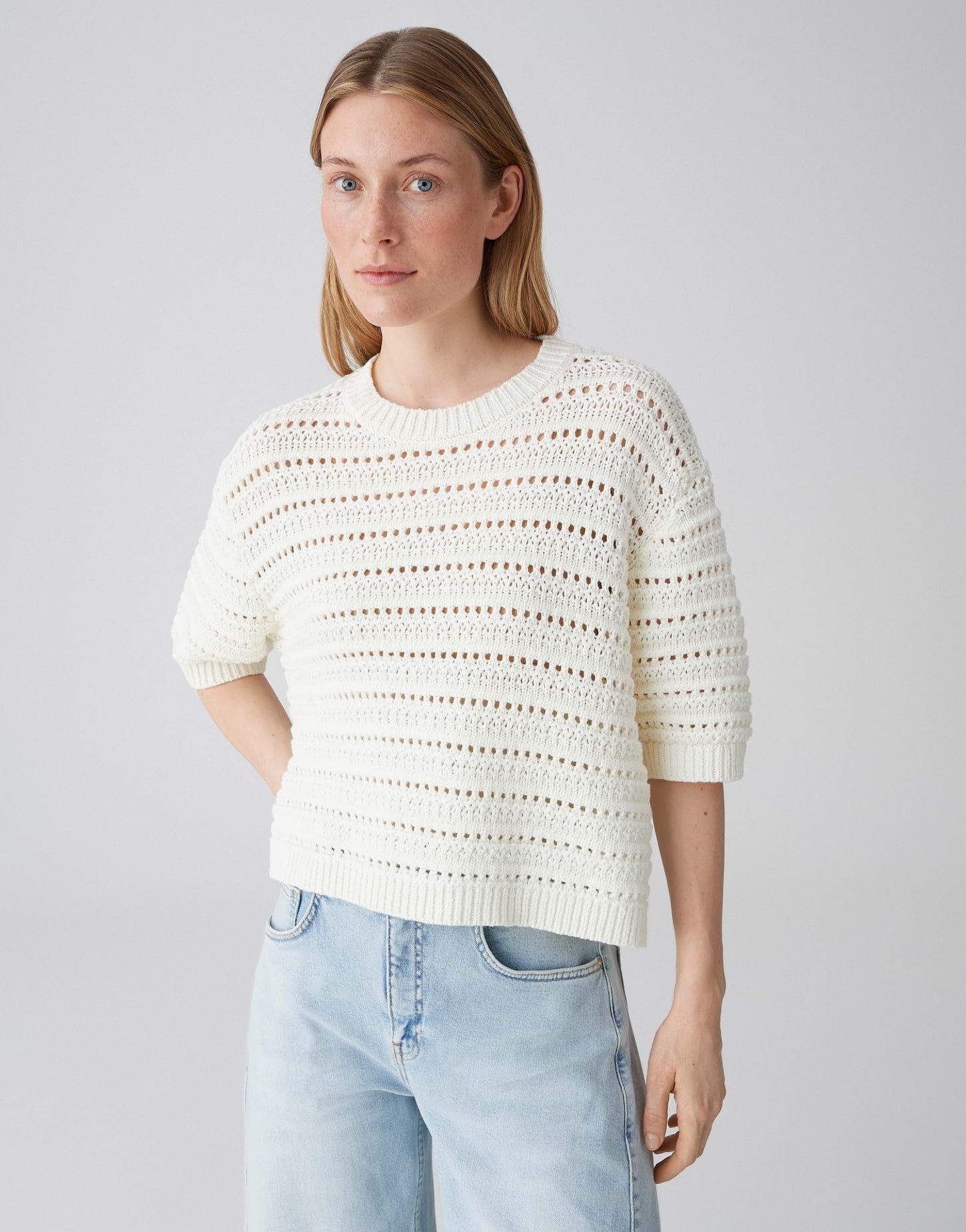 OPUS Kurzarmpullover Kurzarmpullover aus BCI Cotton Mix Boxy Fit, Schlitze in den Seiten