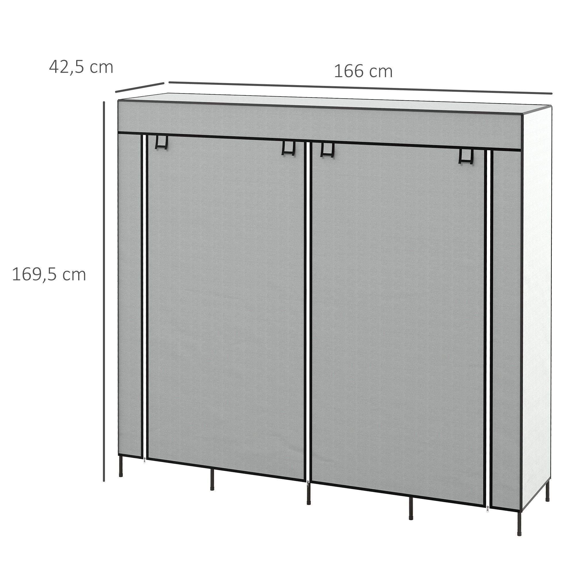 HOMCOM Stoffschrank Kleiderschrank Faltschrank mit Kleiderstange, 10 Fächern, 4 Schubladen (Kleiderstangen, 1-St., Stoffschrank) Dunkelgrau, 166 x 42,5 x 169,5 cm