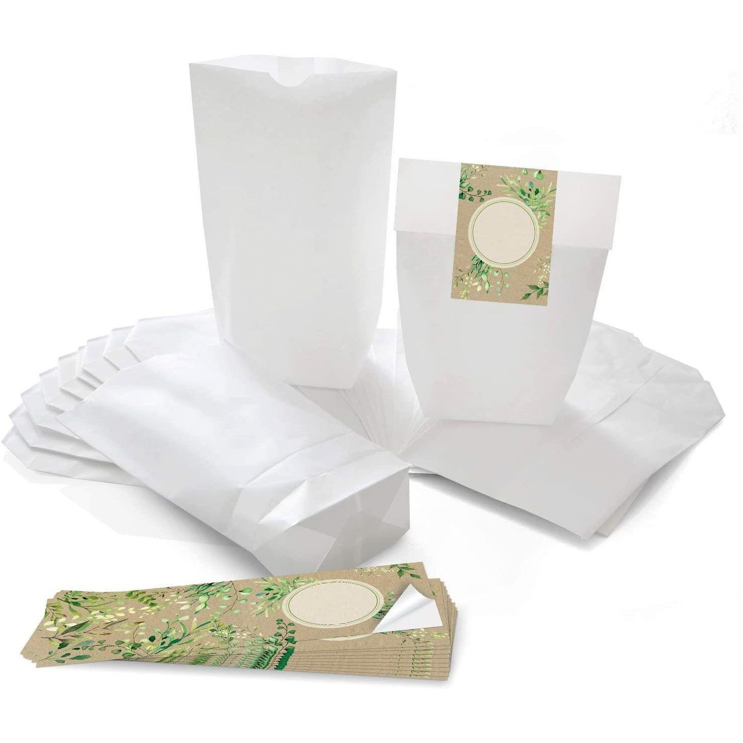 Logbuch-Verlag Dekofigur 10 weiß Papierbeutel + 10 Aufkleber Verpackung Geschenkbeutel grün