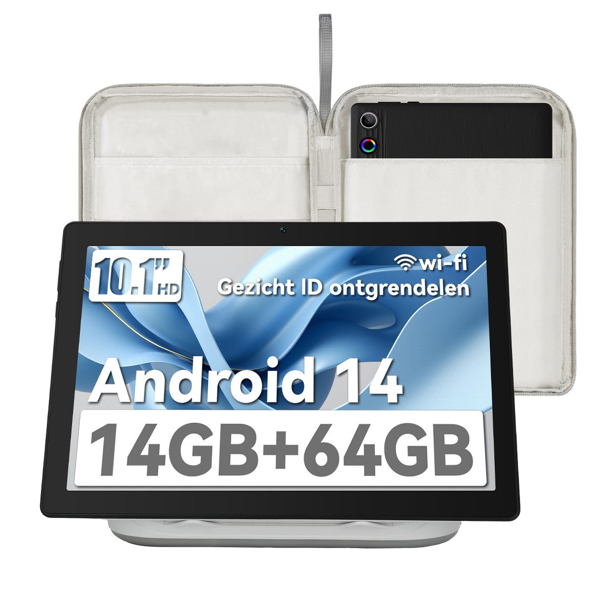 BUFO 10 Zoll Android 14 Tablet mit Ladedock & Lautsprecher, 14(3+11)GB+64GB Tablet (10", 64 GB, Android 14, WiFi 6, BT 5.0)