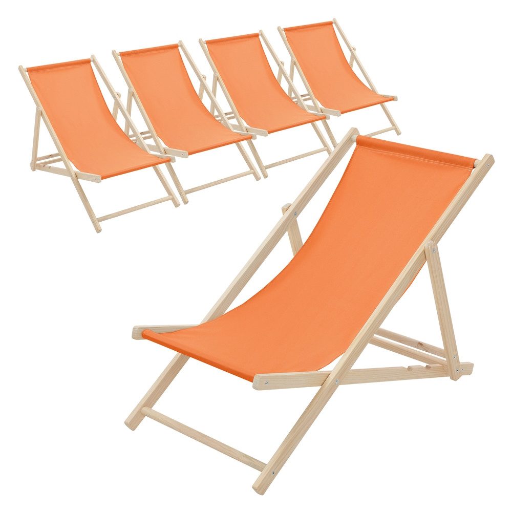ECD Germany Gartenliege Holz Liegestuhl Beachstuhl klappbarer Strandstuhl Strandliege Liege, 5 St., 5er Set Sonnenliege mit 3-Fach verstellbarer Rückenlehne Relaxliege