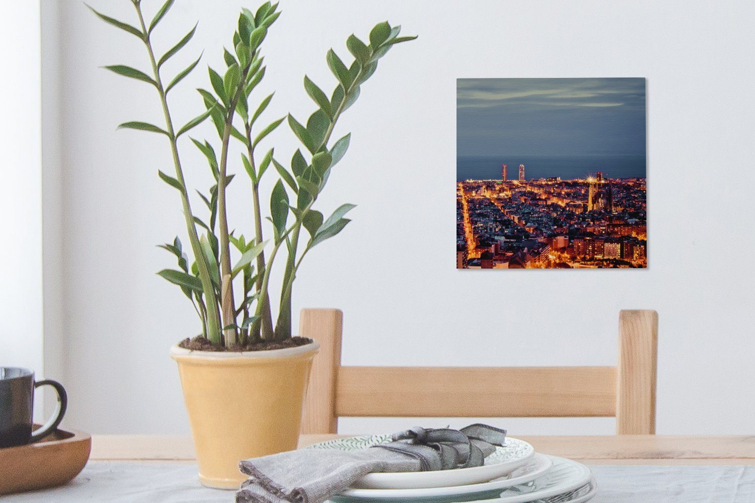 Skyline Leinwand Wohnzimmer (1 Bilder OneMillionCanvasses® Spanien, Leinwandbild Schlafzimmer Barcelona St), - für -