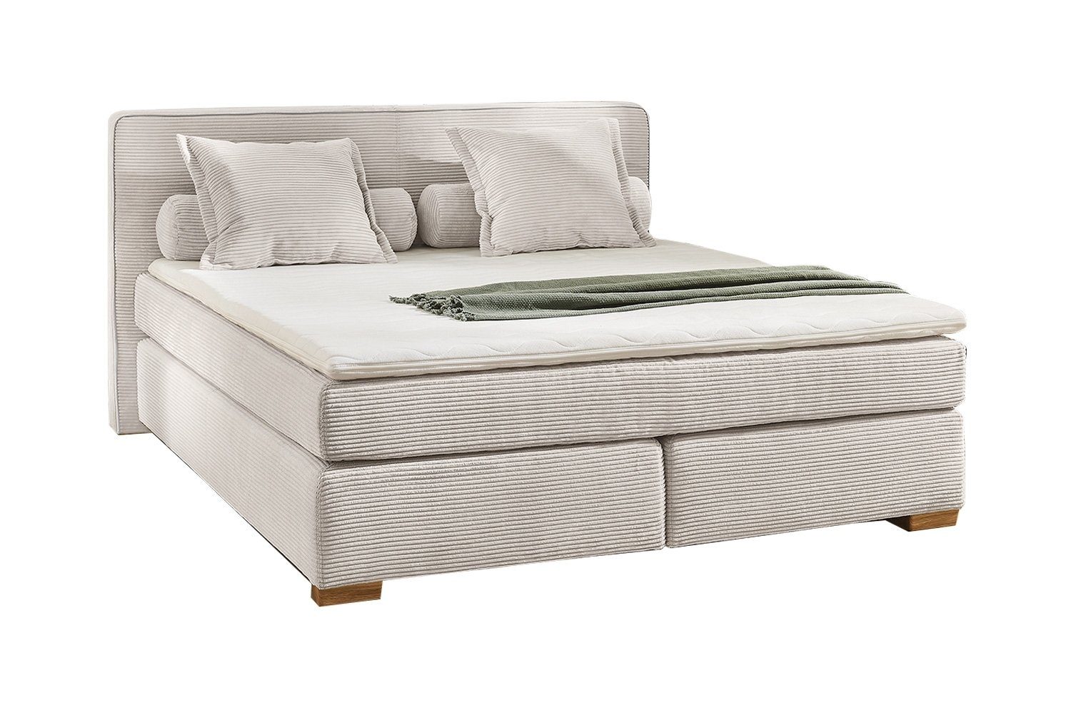 Jockenhöfer Gruppe Boxspringbett ROMY, 180 x 200 cm, Beige, Cordbezug, mit Topper und Zierkissen, 7-Zonen-TTFK-Matratze