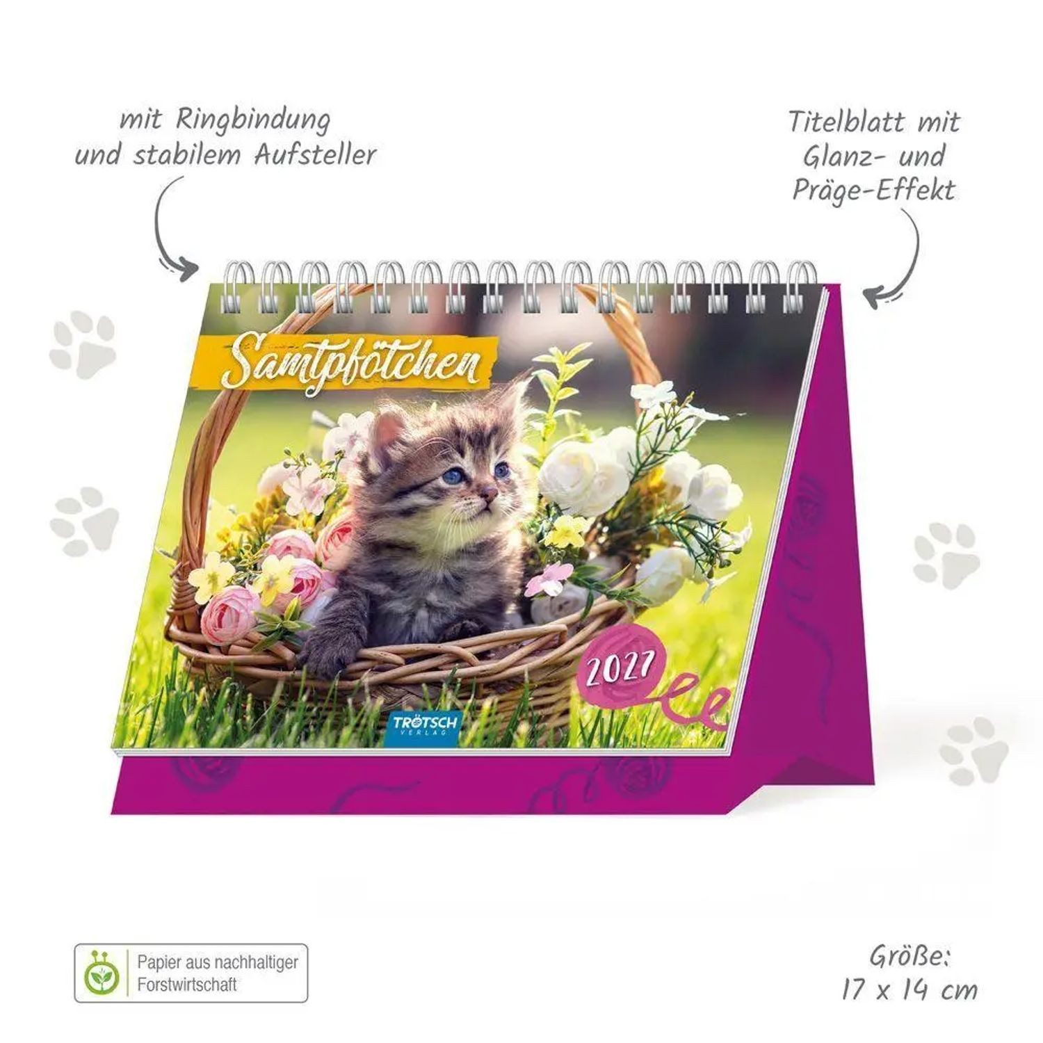 Trötsch Verlag Monatskalender TRÖTSCH - Aufstellkalender Samtpfötchen 2027