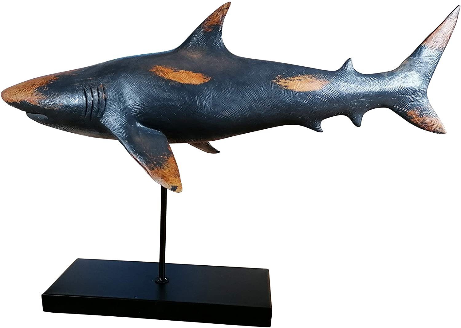 MichaelNoll Dekofigur Hai Haifisch Fisch für Badezimmer Polyresin Modern Holz-Optik XXL Maritime Statue Wohnung Deko - Wohnzimmer, Dekoration - Skulptur Schlafzimmer 59x24x38,5 cm für - Dekofigur in oder