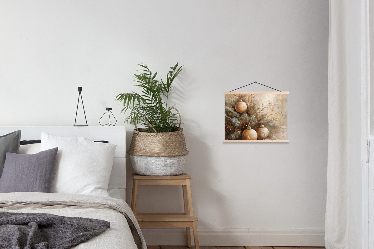 MuchoWow Poster Weihnachten - Kugeln - Beige - Gold, (1 St), Posterleiste, Textilposter für Wohnzimmer, Bilderleiste, 40x30 cm – Bild 3 von 3