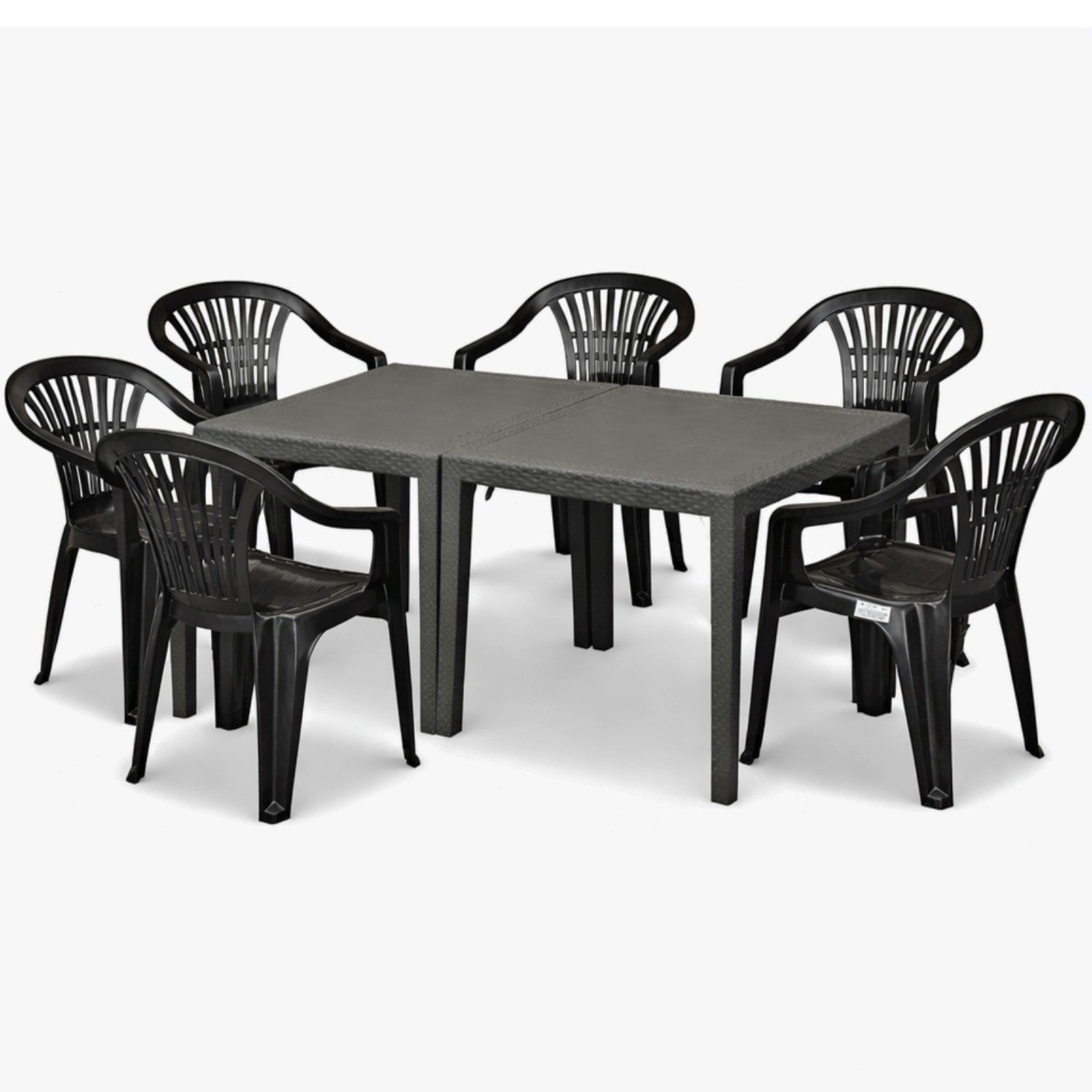 Koopman Sitzgruppe Sitzgruppe Gartentisch Gartenstuhl Stapelstuhl Gartenset 8tlg, (8-tlg), 2 Tische, Kunststoff, 6 Stühle, Witterungsbeständig, Rattan-Optik