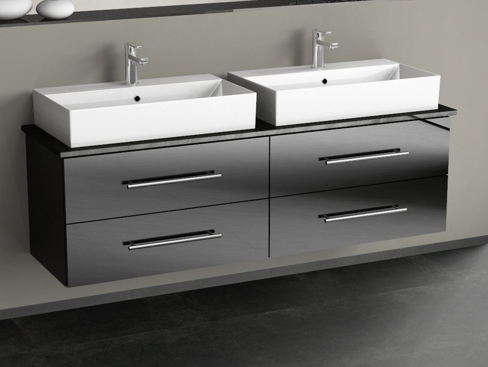 Aqua Bagno Badmöbel-Set Aqua Bagno Flex Badmöbel 160 cm Schwarz mit Doppelwaschbecken, (5-St., Badmöbelschrank mit Trägerplatte, Waschbecken), einfache Montage