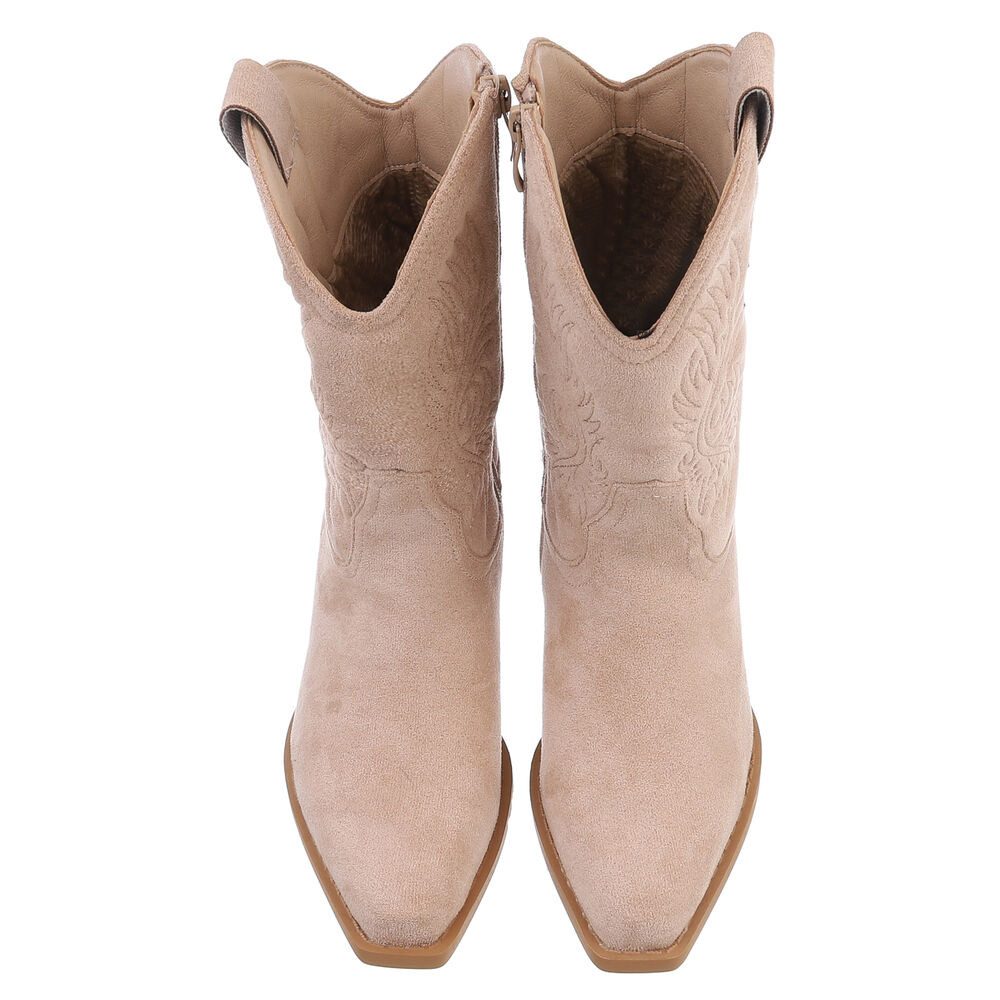 Ital-Design Modische Cowboy-Stiefel mit komfortablem Innenfutter Westernstiefelette (90482519) Blockabsatz Stiefeletten in Beige – Bild 4 von 5