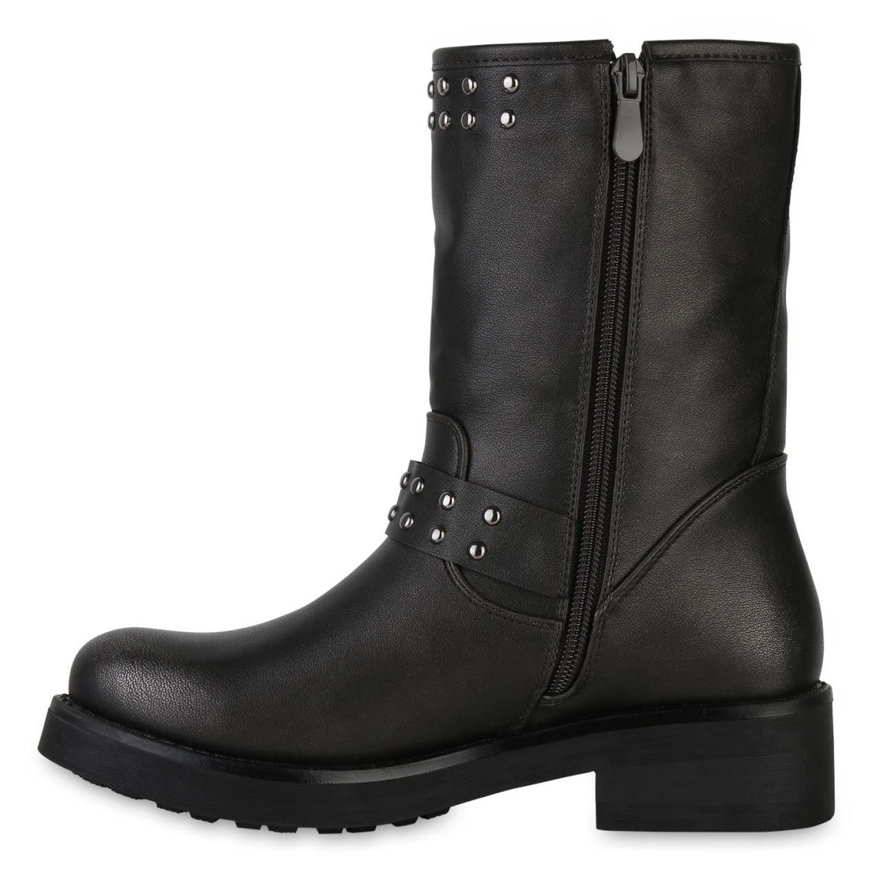 VAN HILL 841447 Stiefel Damen Leicht Gefüttert Bikerstiefel Stiefel Nieten günstig online kaufen