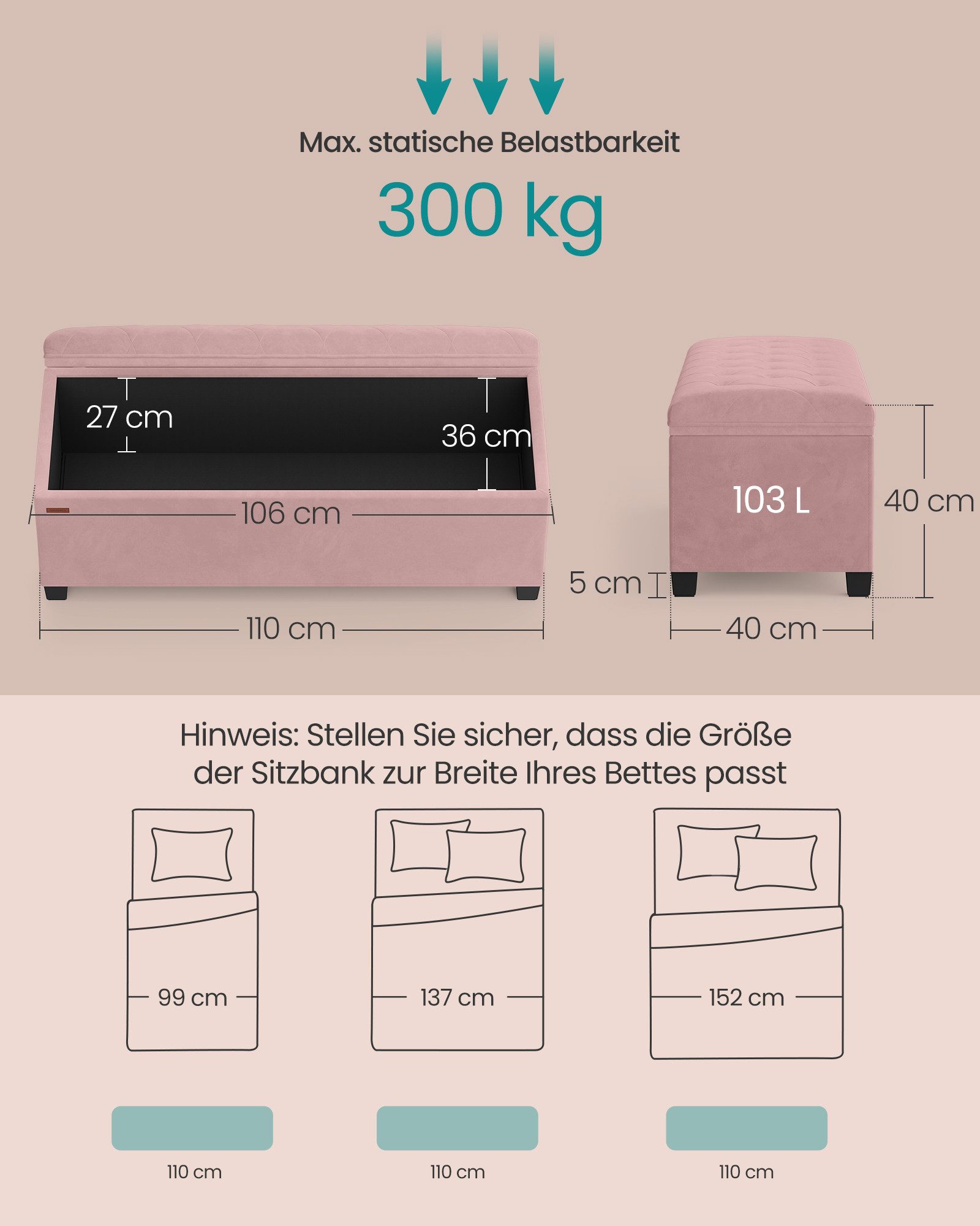 SONGMICS Sitzbank, Sitzhocker mit Stauraum, Sitzbank mit Beinen, Fußbank