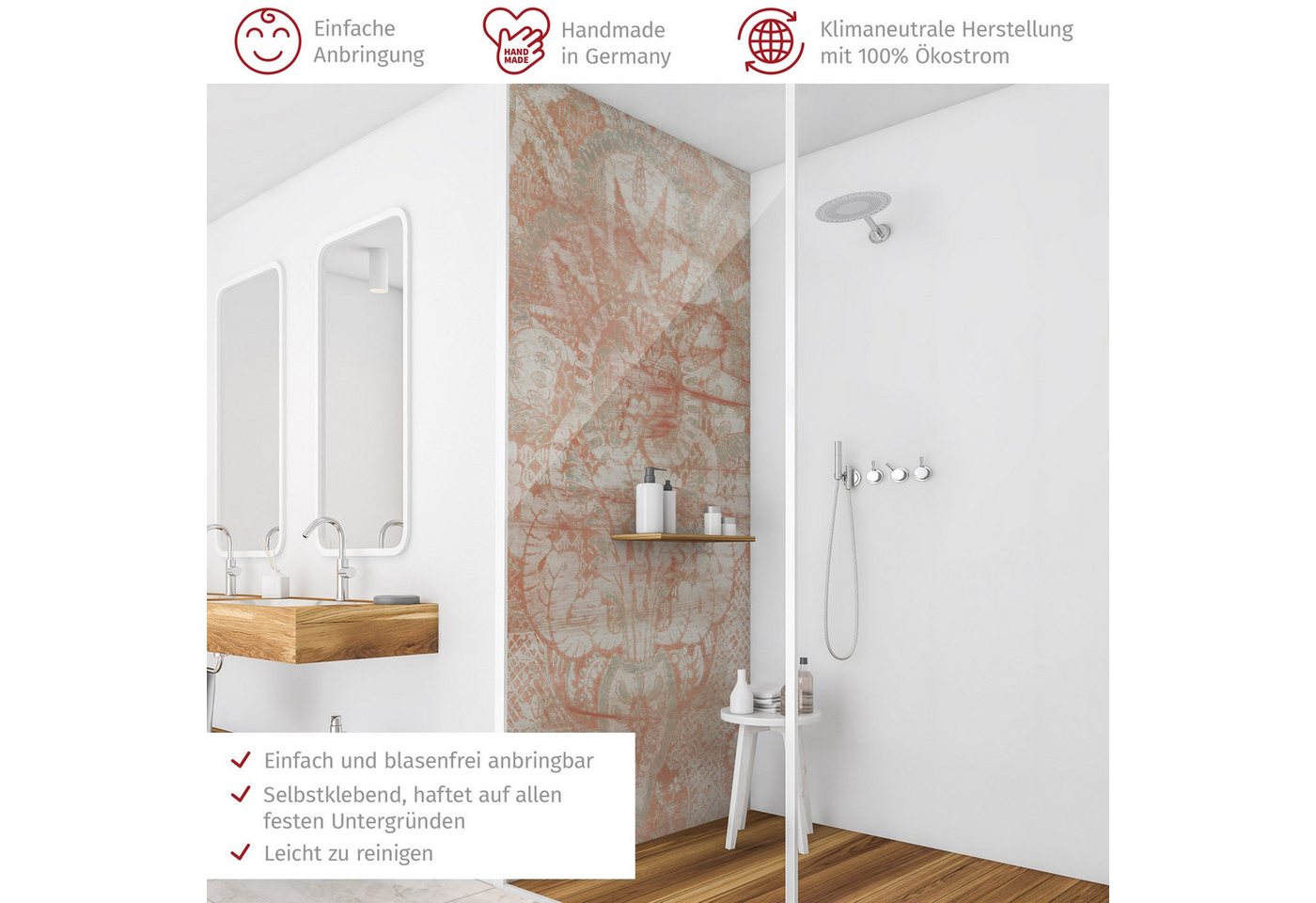 Thumbnail - Bilderdepot24 Badrückwand Muster beige Duschrückwand ohne Bohren Orientalisch Shabby, (1-tlg., Hart-Folie Premium matt 0...