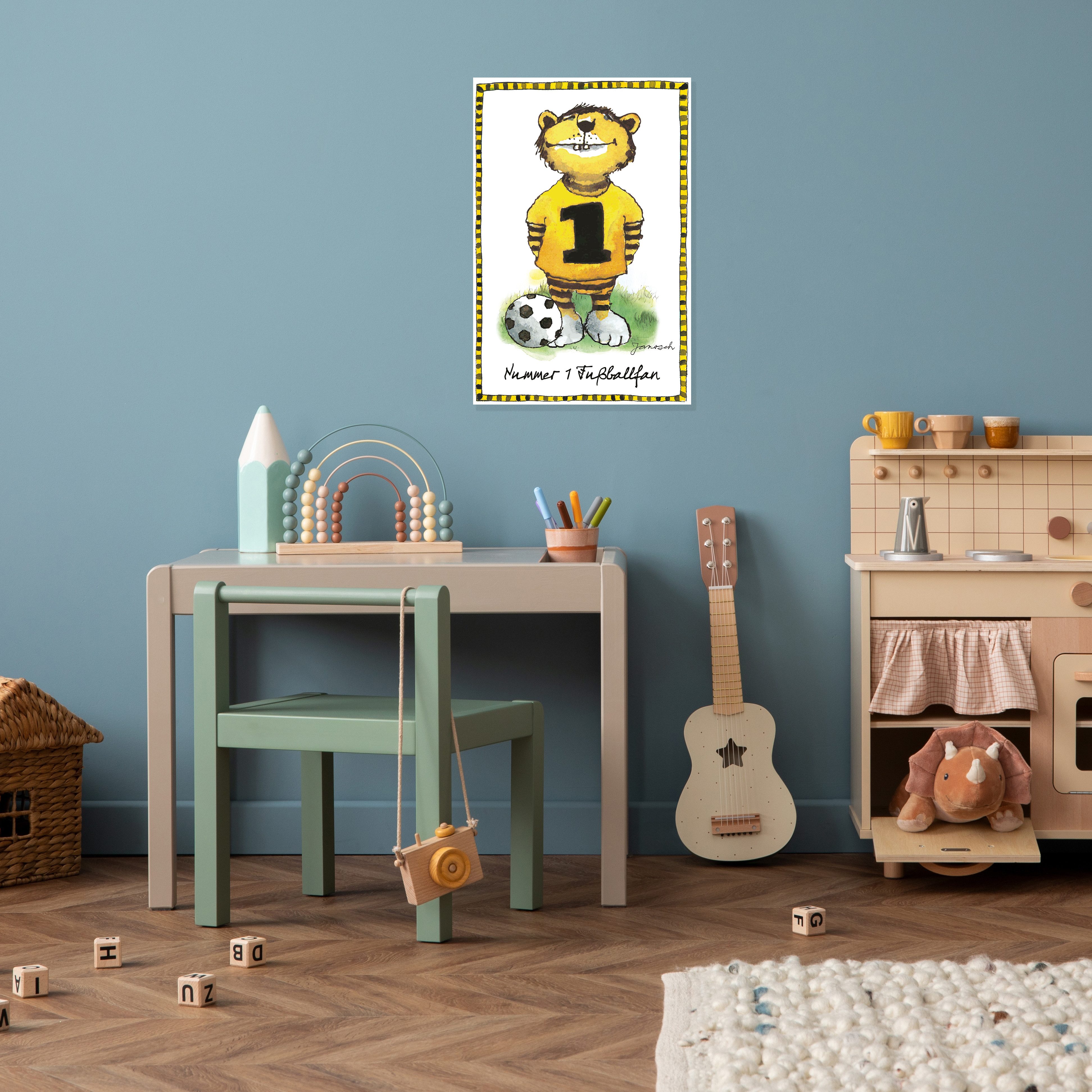 LuckyLinde Wanddekoobjekt Der kleine Tiger - Fußballfan (1 St), Exklusive JANOSCH Kindermotive, Stahlschild