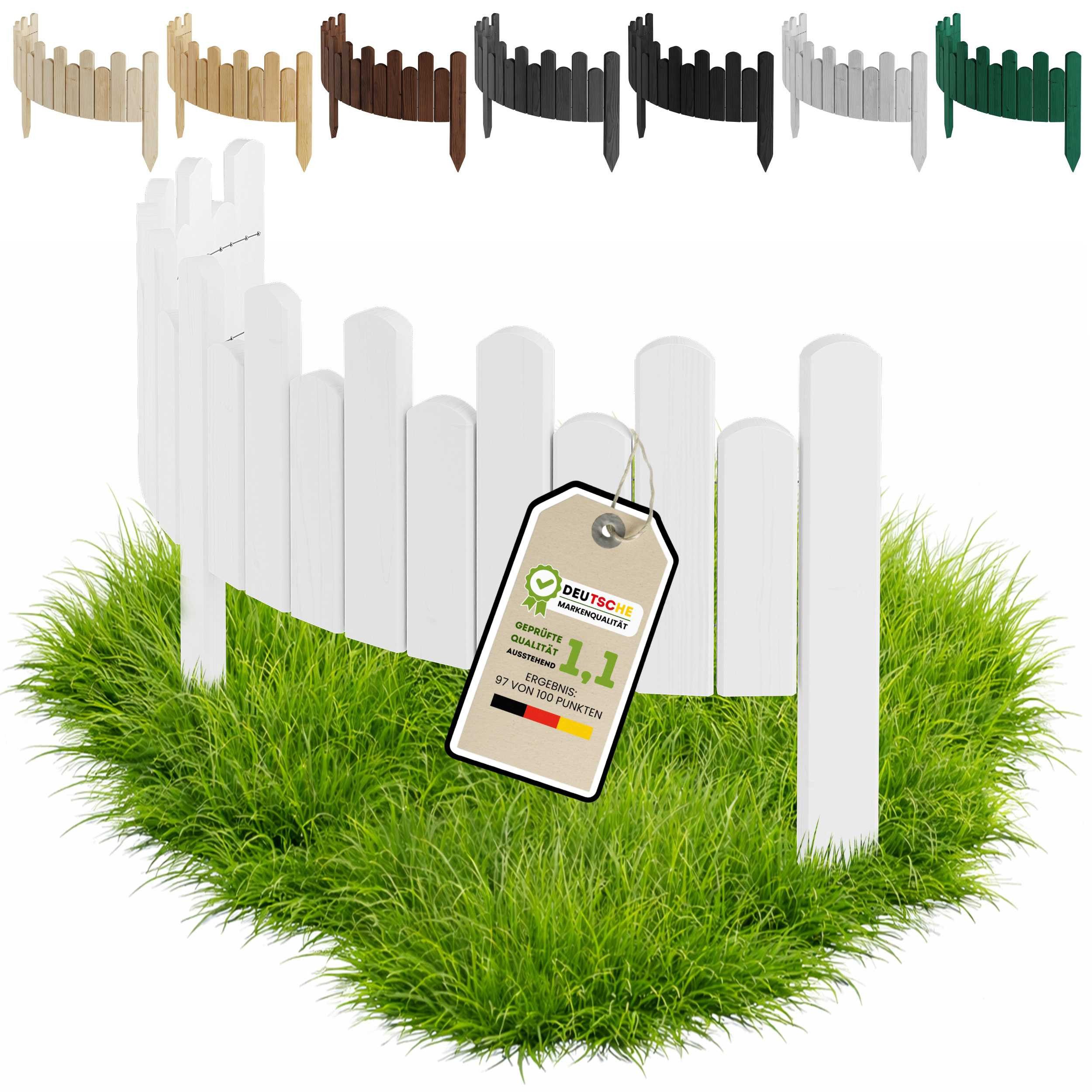Floranica Palisade Beeteinfassung Rasenkante Flexible Holzzaun Gartenzaun Palisade, LxH: 100x15 cm, Weiß, Rasenkante, Begrenzung von Blumenbeeten, Kräutergarten und Gartenwegen