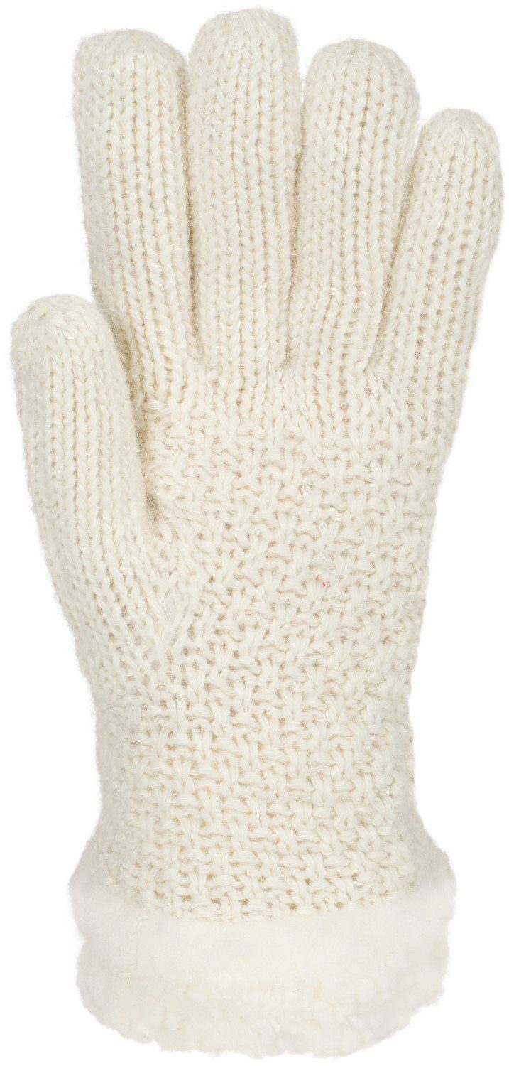 Fleece Perlmuster Creme-Weiß und mit Strickhandschuhe styleBREAKER Strickhandschuhe