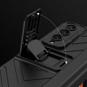 Wigento Handyhülle Für Samsung Galaxy Z Fold4 5G Armor Flip Kunststoff Handy Tasche Hülle Etuis Rot