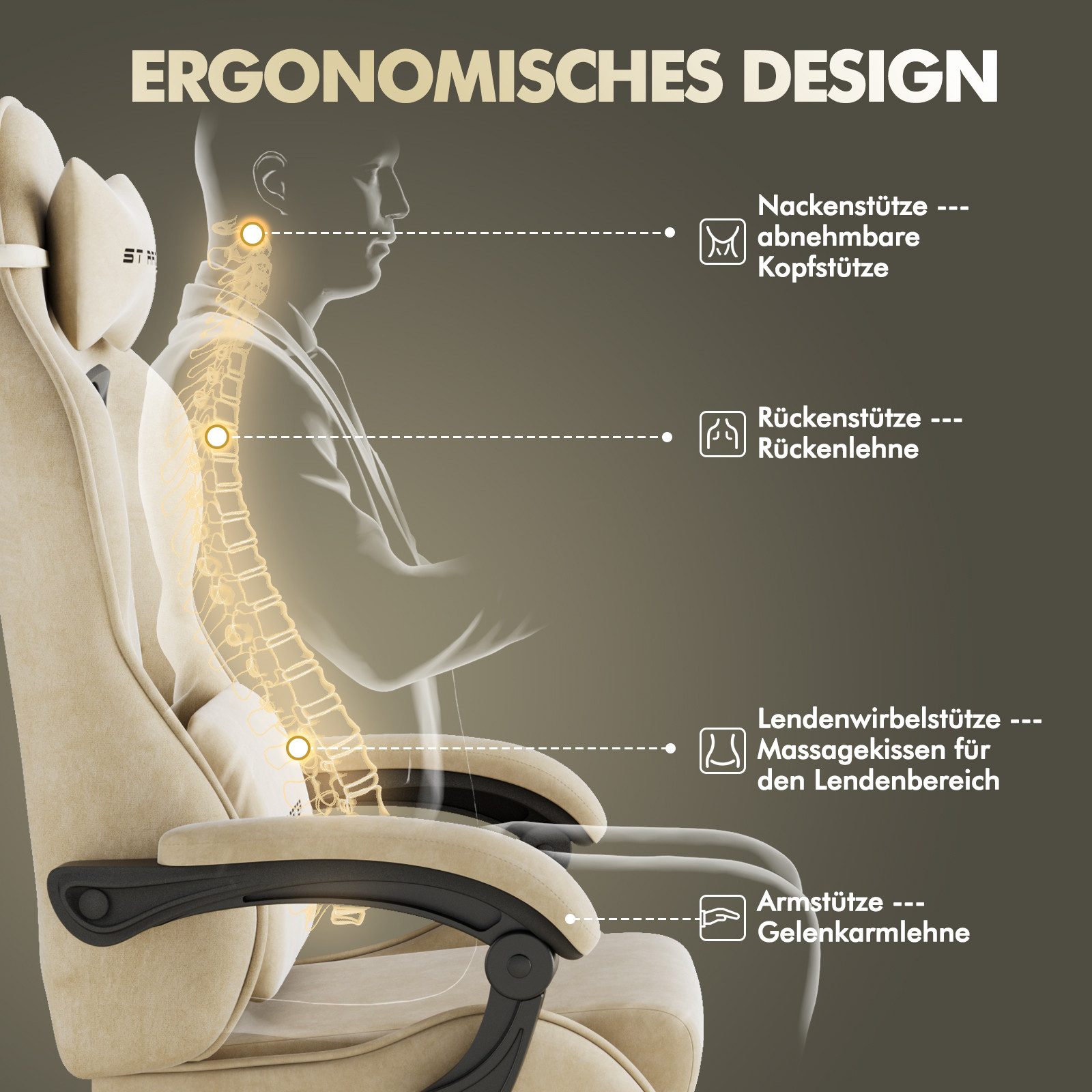 Ferghana Gaming-Stuhl Racing PC Stuhl Verstellbar mit Kopf-,Lendenkissen, F günstig online kaufen