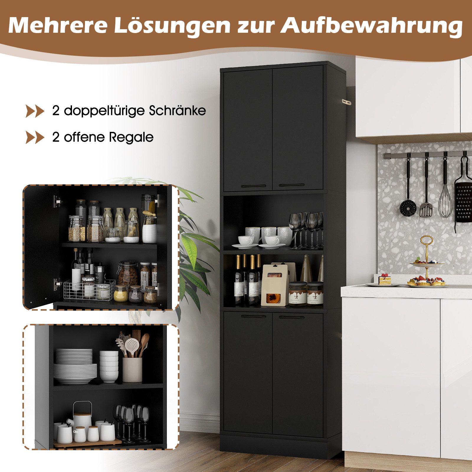 KOMFOTTEU Küchenbuffet Buffetschrank Vorratsschrank mit 4 günstig online kaufen