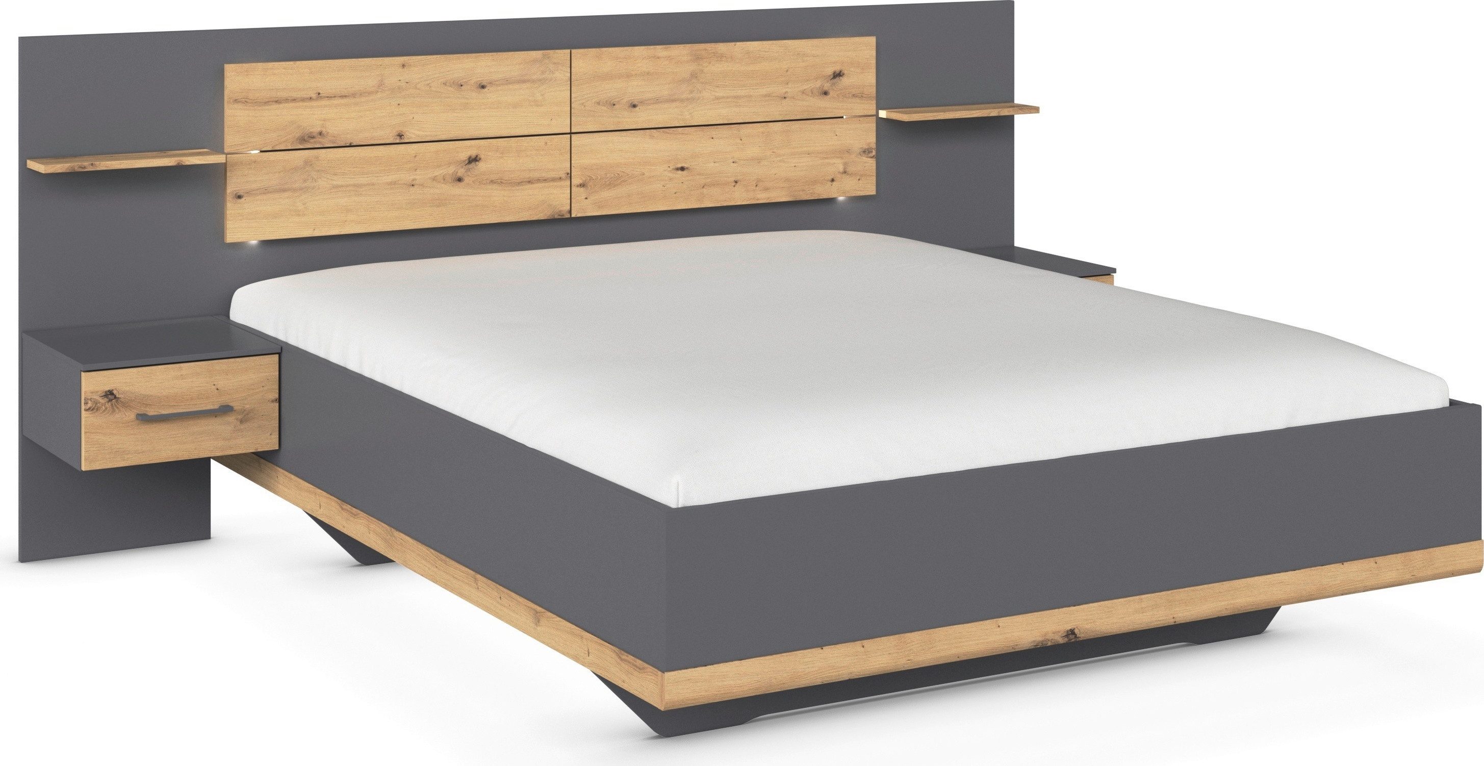 rauch Bettanlage Bett Doppelbett Komfortbett Funktionsbett BOSTON-EXTRA, (Set, 3-tlg., Liegeflächen 160 cm oder 180 cm), Mit warmer Kopfteil-Beleuchtung, 2x Hänge-Nachttische MADE IN GERMANY