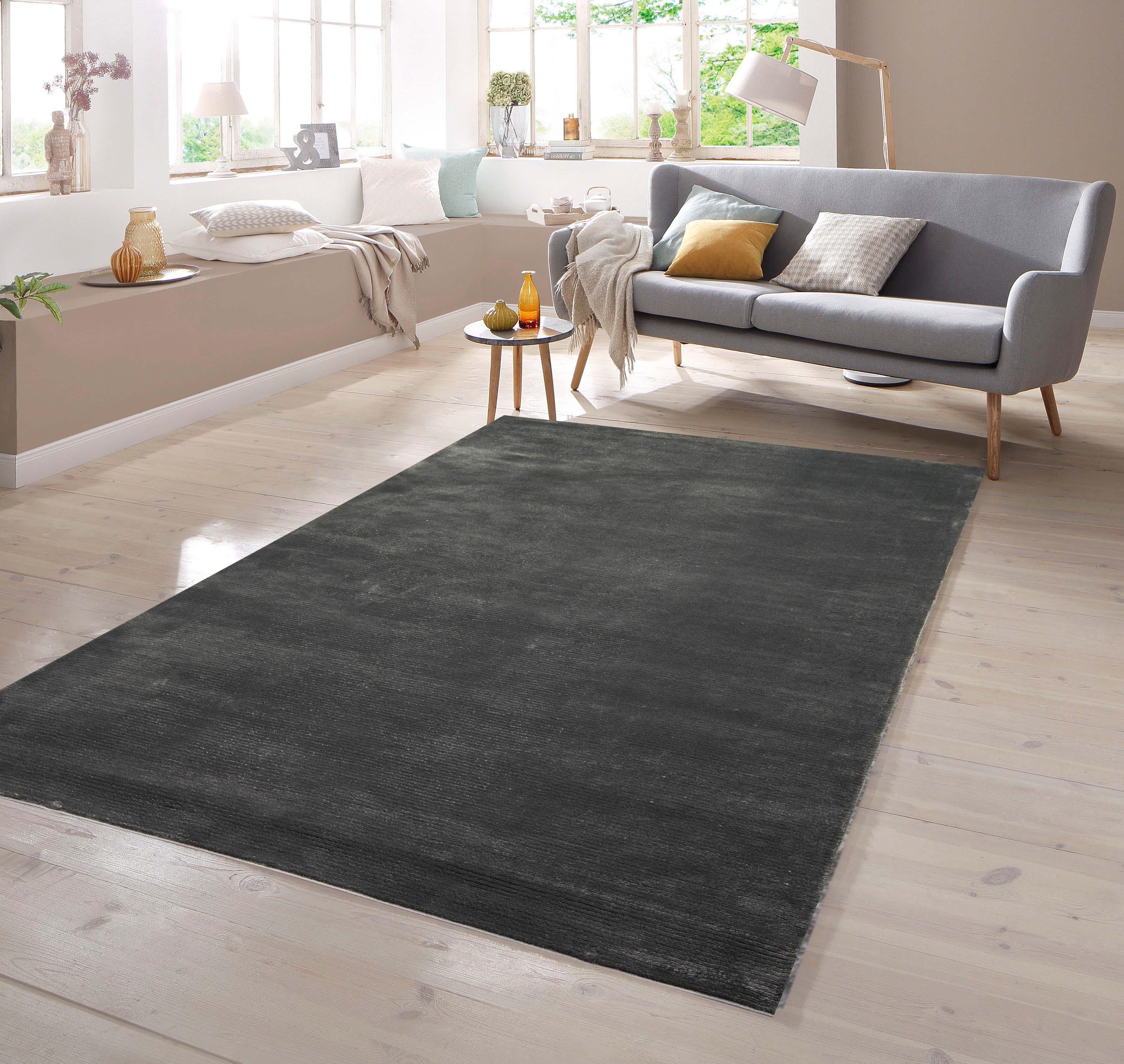 TeppichHome24 Teppich Teppich Kurzflor uni anthrazit, rechteckig