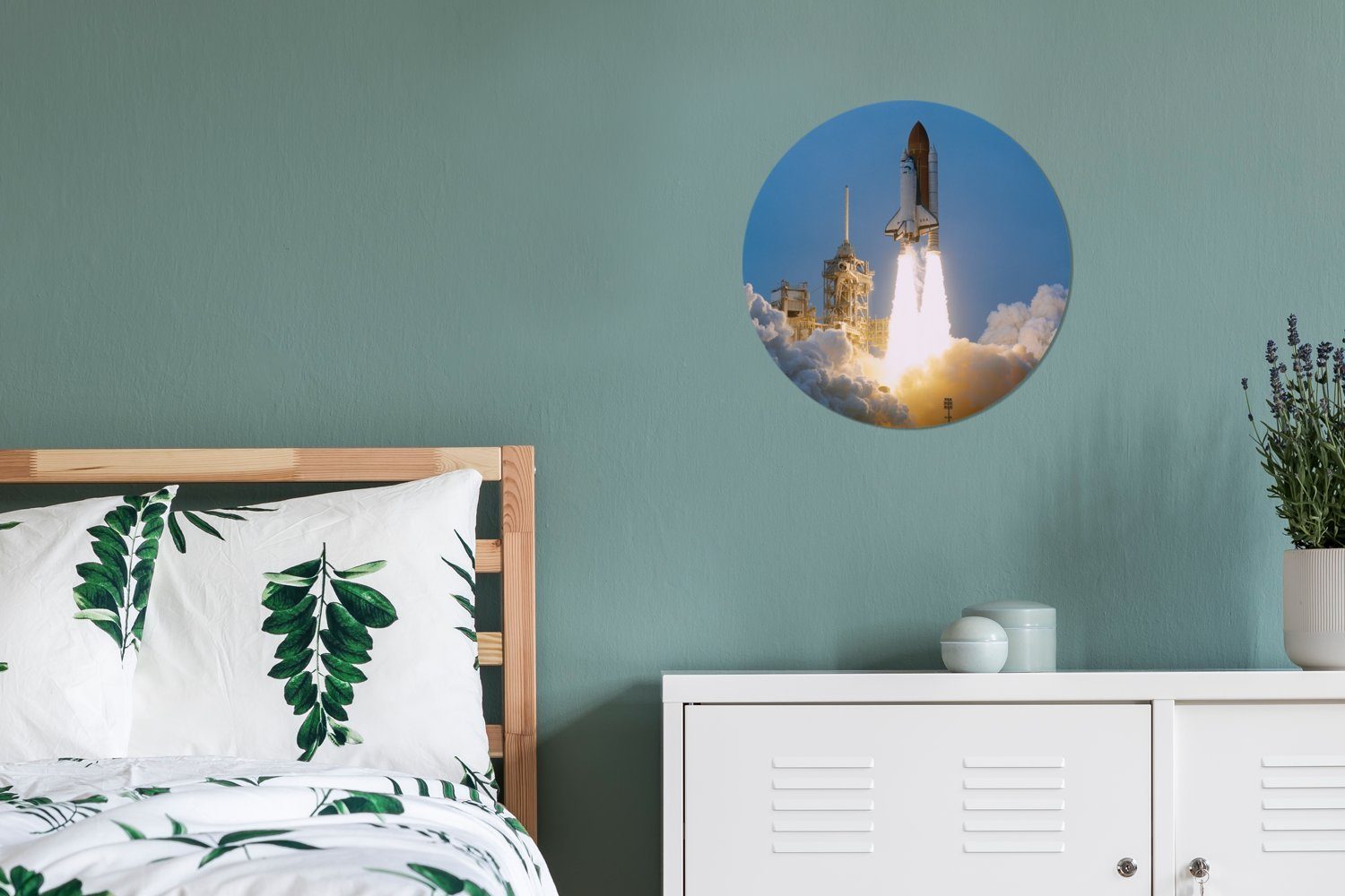 Forex, Wandbild, MuchoWow Start St), des Rundes Kreis cm (1 Wohnzimmer, Gemälde Ein 30x30 Space Shuttles, Wanddekoration