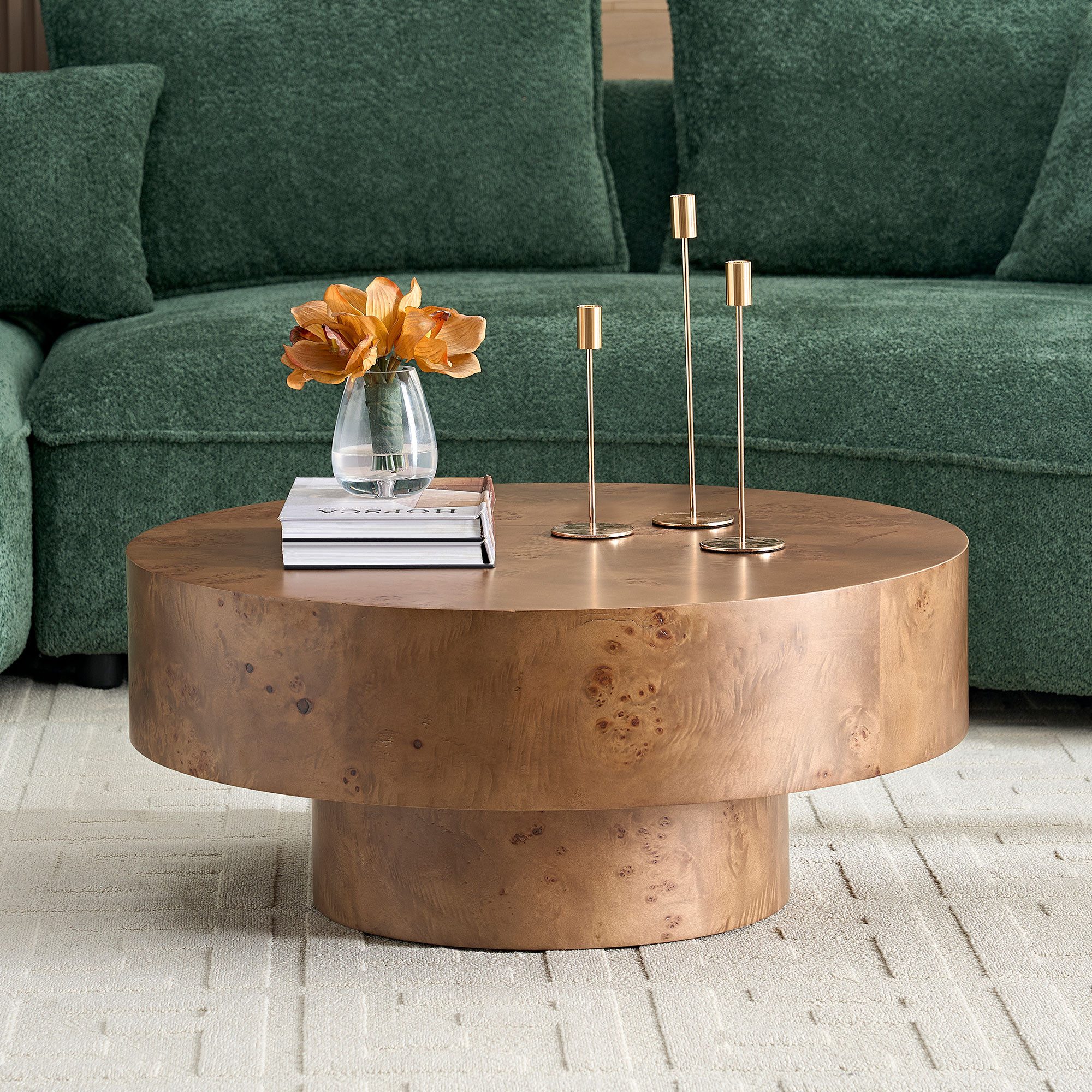 WILLIAMSPACE Couchtisch Benno Runder Couchtisch mit Burl Furnier-Minimalistischer Couchtisch (1 St), Maße ca.: B80 x T80 x H35 cm