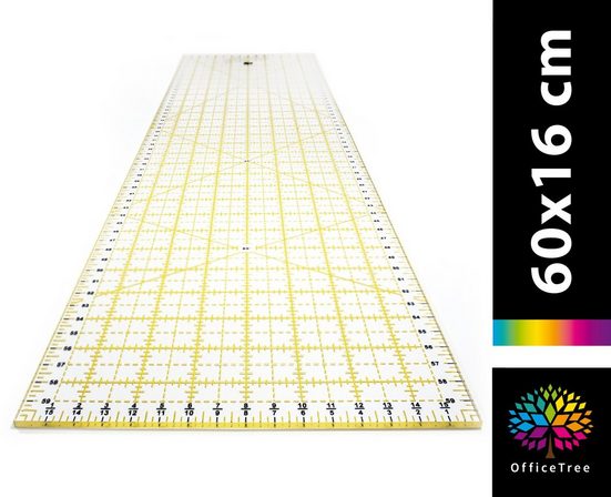 OfficeTree Lineal »Schneiderlineal - 60x16 cm«, Patchworklineal Lineal zum Nähen mit exakten Abmessungen und Zuschnitten