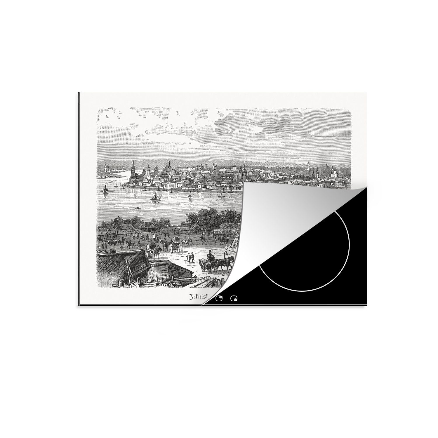 MuchoWow Herdblende-/Abdeckplatte Illustration eines Luftbildes des russischen Irkutsk, Vinyl, (1 tlg), 70x52 cm, Mobile Arbeitsfläche nutzbar, Ceranfeldabdeckung