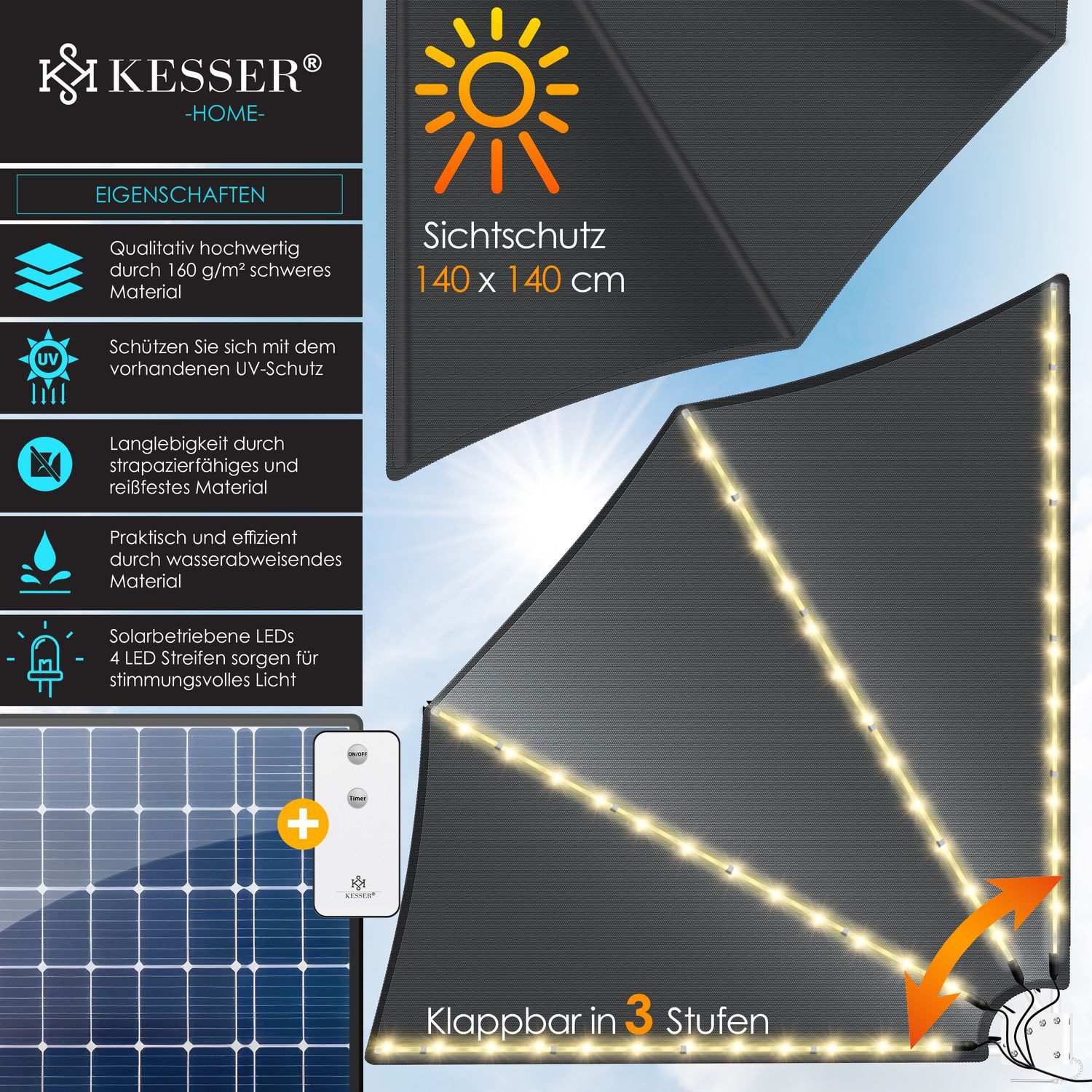 KESSER Sonnensegel, KESSER® Balkonfächer mit LED günstig online kaufen
