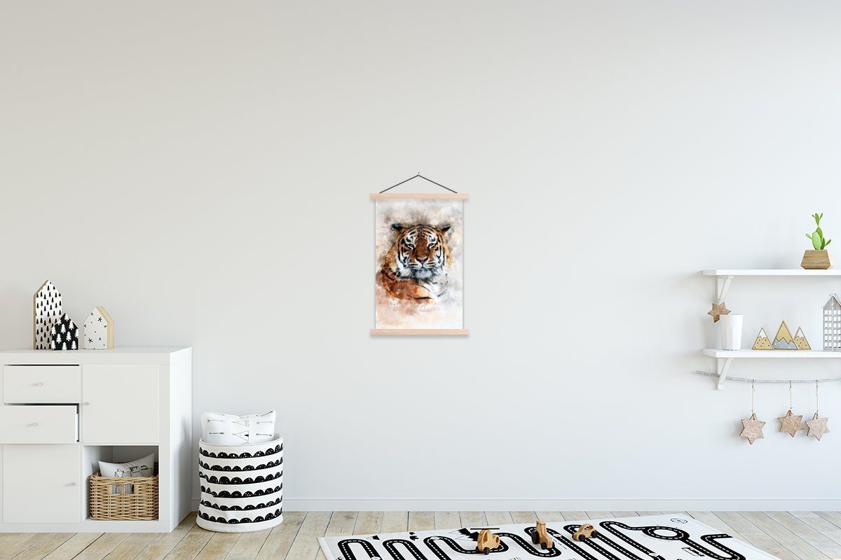 MuchoWow Poster Tiger - Kopf - Nebel, (1 St), Posterleiste, Textilposter für Wohnzimmer, Bilderleiste, Magnetisch