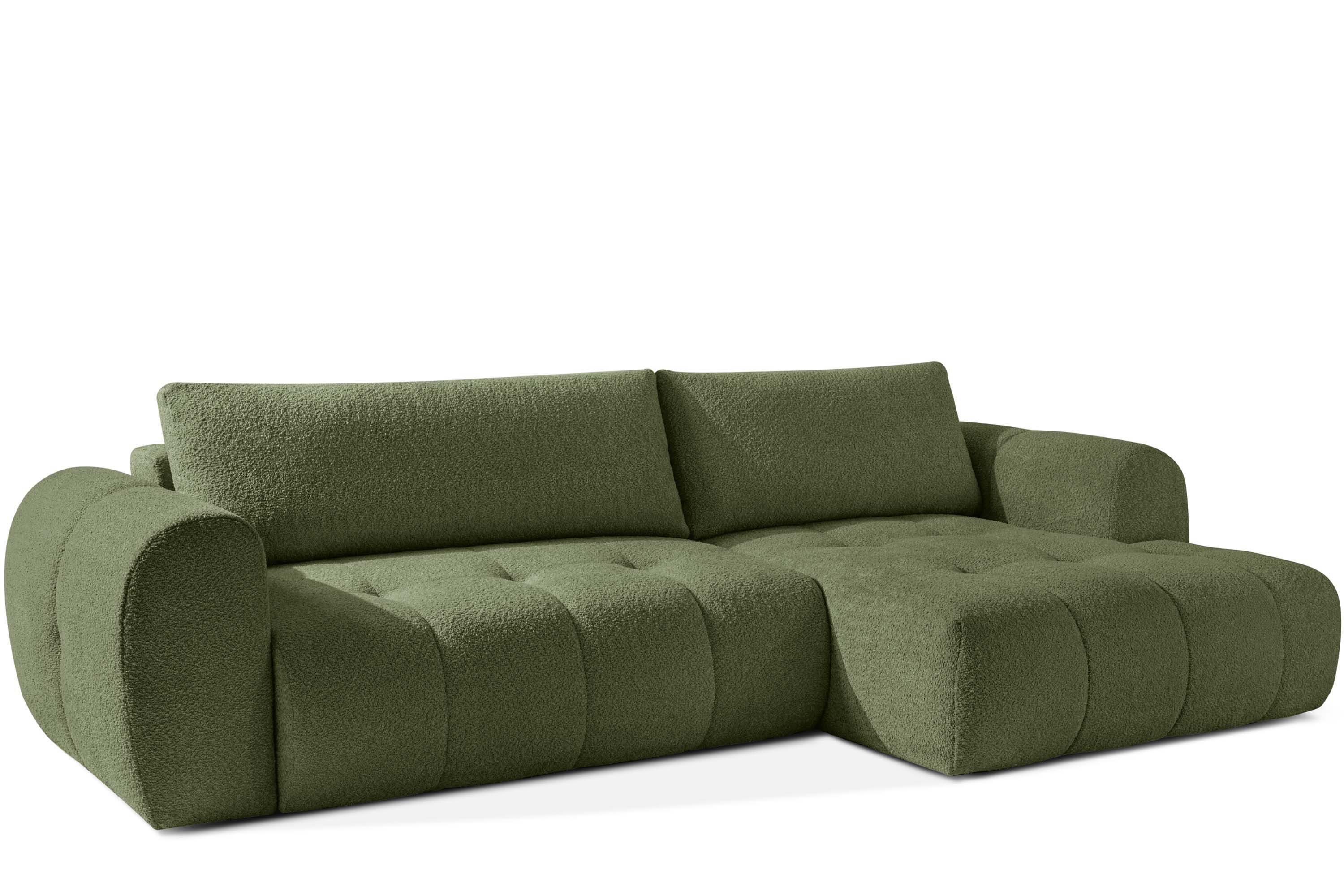 KONSIMO® Ecksofa LIRA mit Schlaffunktion, Japandi, Premiumqualität aus EU, rechts Ecksofa, elastischer Sitz, Bouclé-Stoff, Mega große Liegefläche (232x157 cm)
