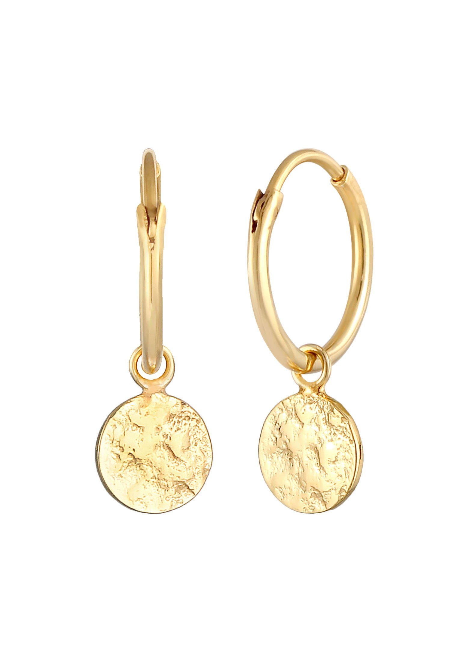 Elli Paar Creolen Creolen Plättchen Coin Organic Look 925 Silber