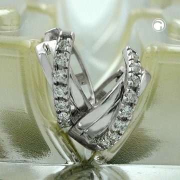 unbespielt Paar Creolen Ohrringe mit Zirkonias rhodiniert 925 Silber 12,5 x 5 mm Schmuckbox, Silberschmuck für Damen