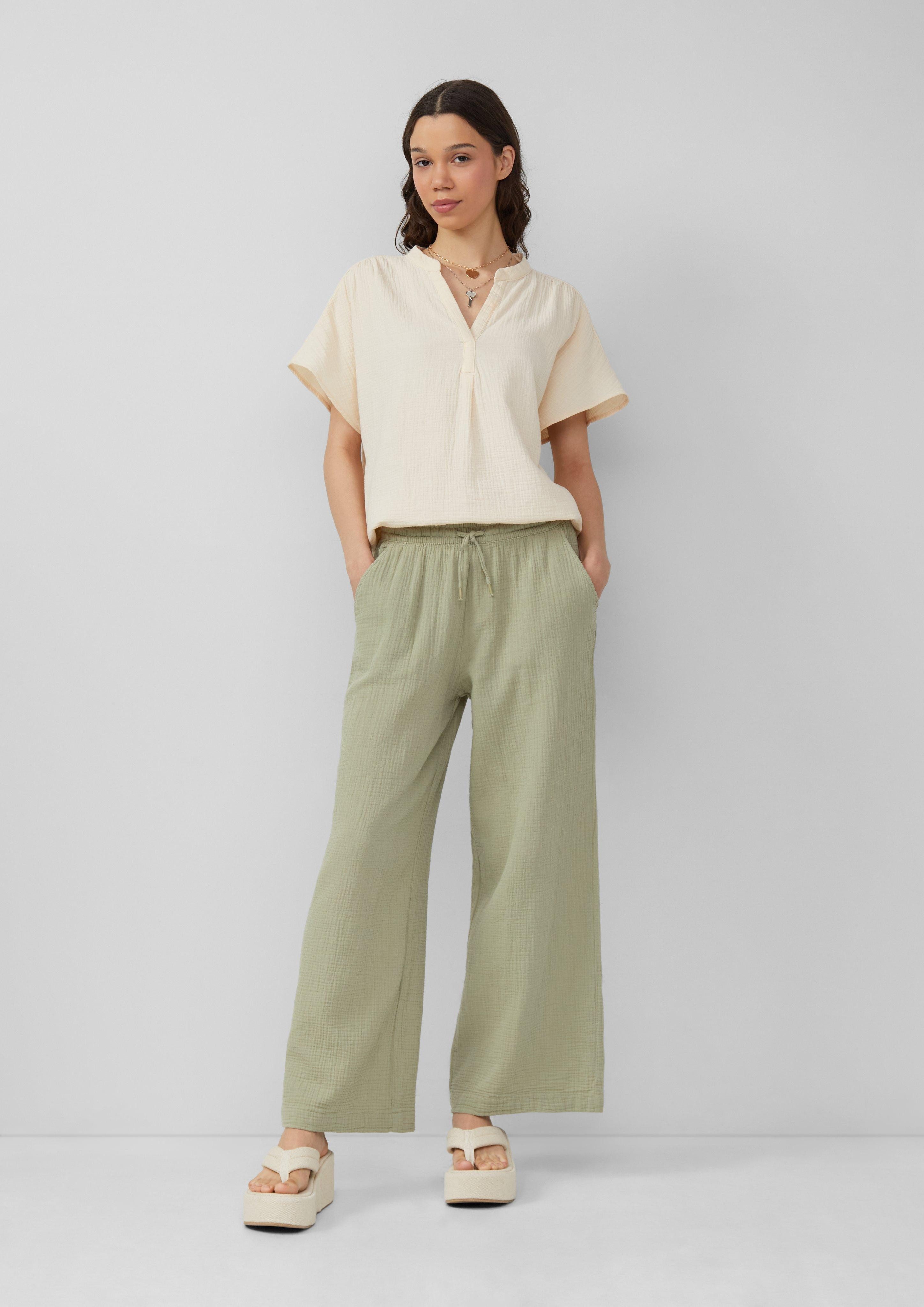 QS Stoffhose Musselin-Hose mit weitem Bein günstig online kaufen
