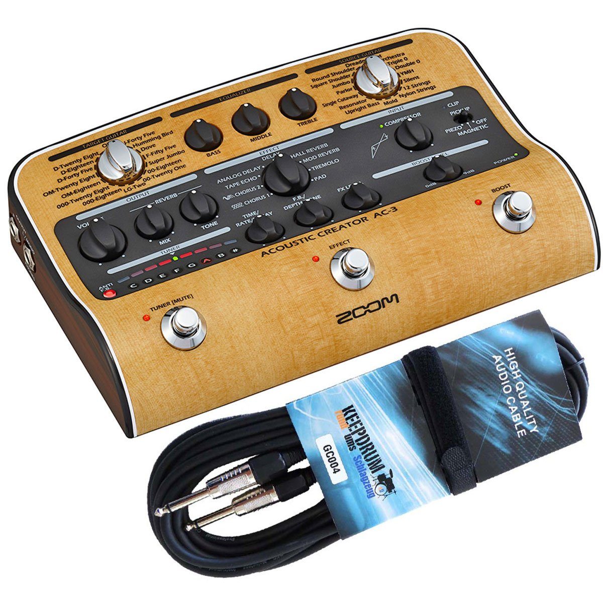 Zoom Audio Akustikgitarre Zoom AC-3 Effektgerät + Klinkenkabel 3m