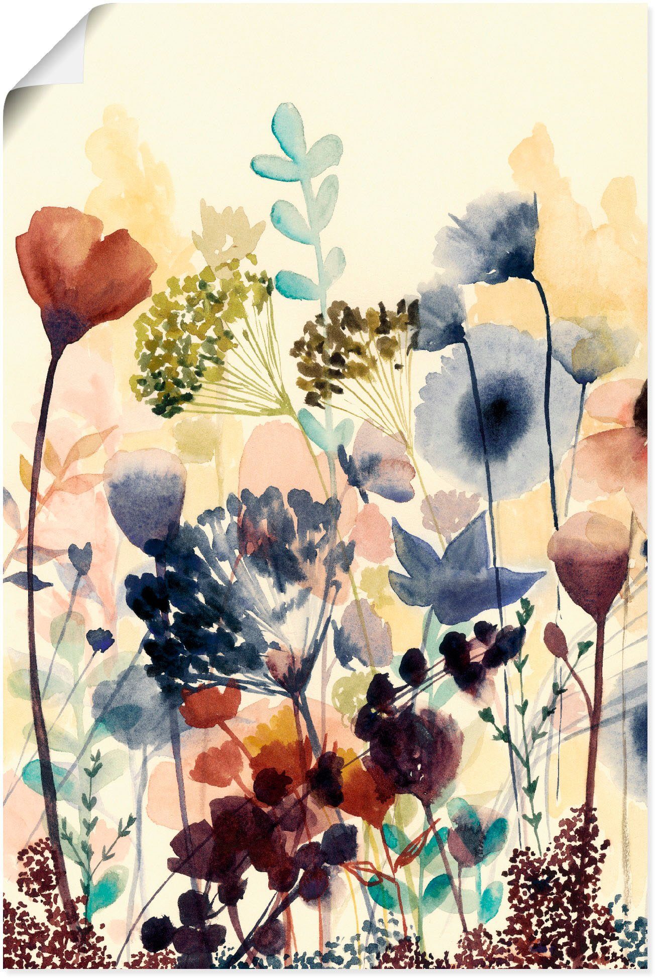Artland Wandbild Sonnengetrocknete Blüten I, in versch. (1 Poster Alubild, Größen Leinwandbild, oder St), Wandaufkleber als Blumenwiese