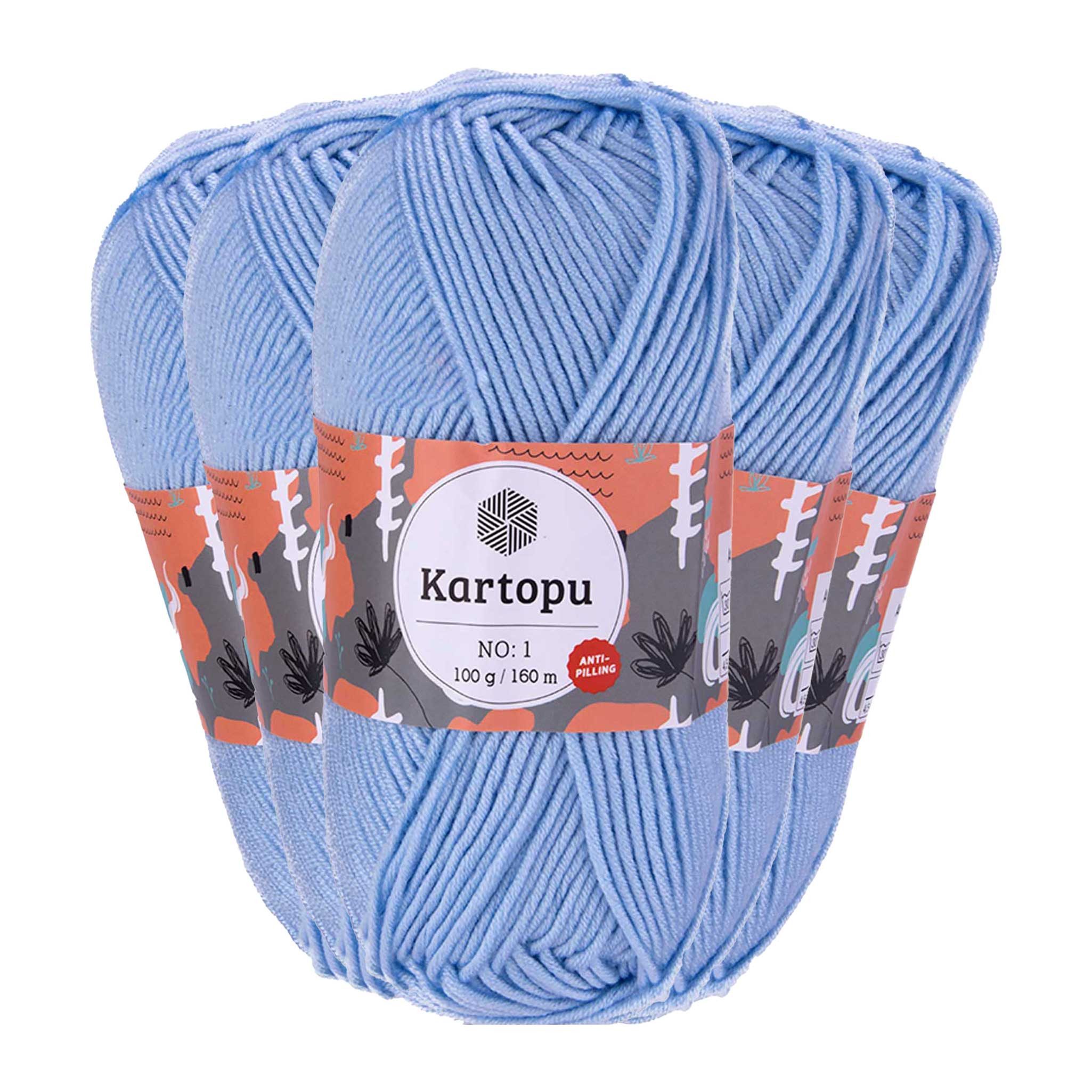 maDDma 5 x 100g Strickwolle Kartopu NO:1 Polyacryl-Wolle Anti Pilling Effekt Häkelwolle, 800 m (Sparpaket), K544 babyblau