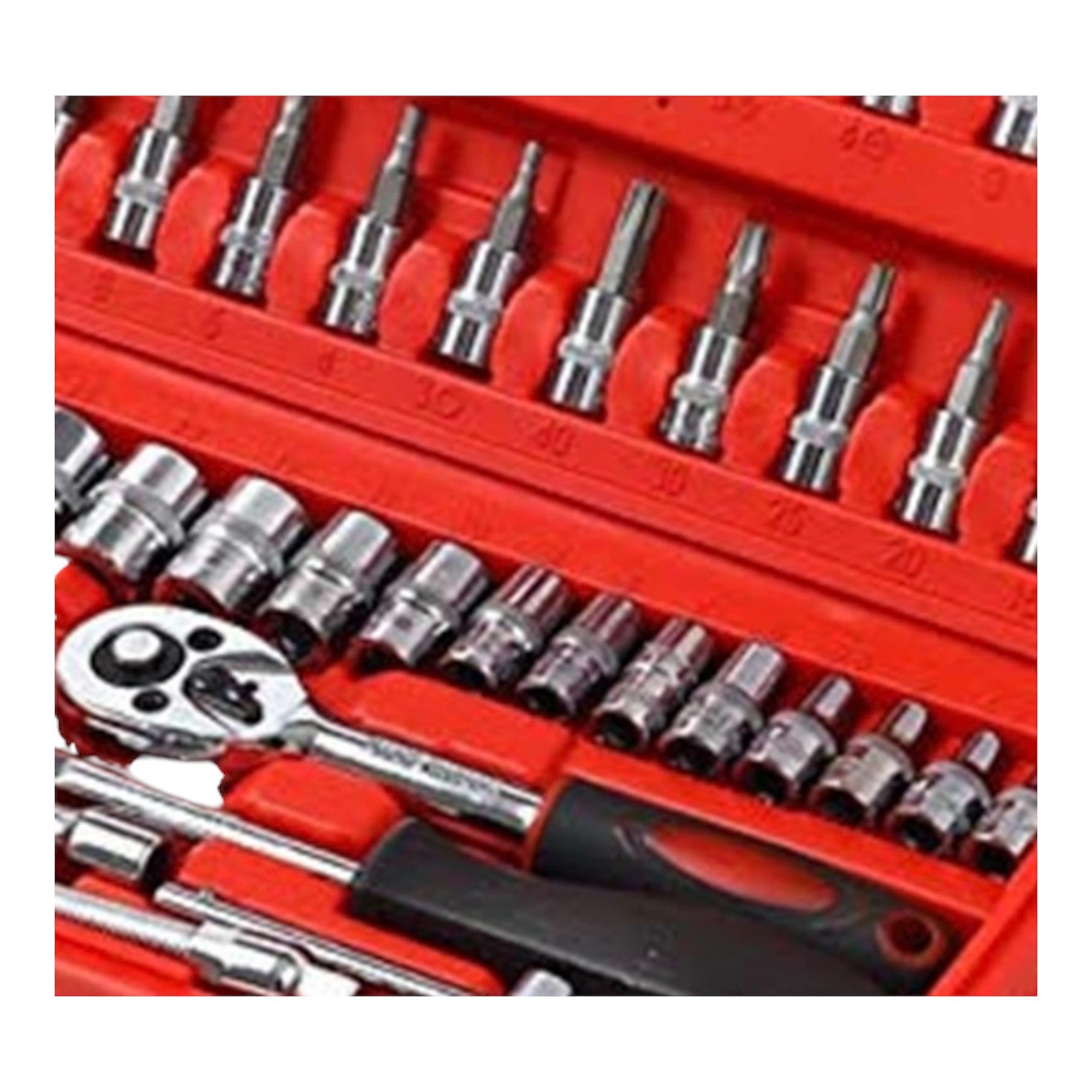 P & K Werkzeugset 46-teiliges Knarrenkasten-Set mit Knarre und Steckschlüsselsatz 1/4“, (46-tlg)