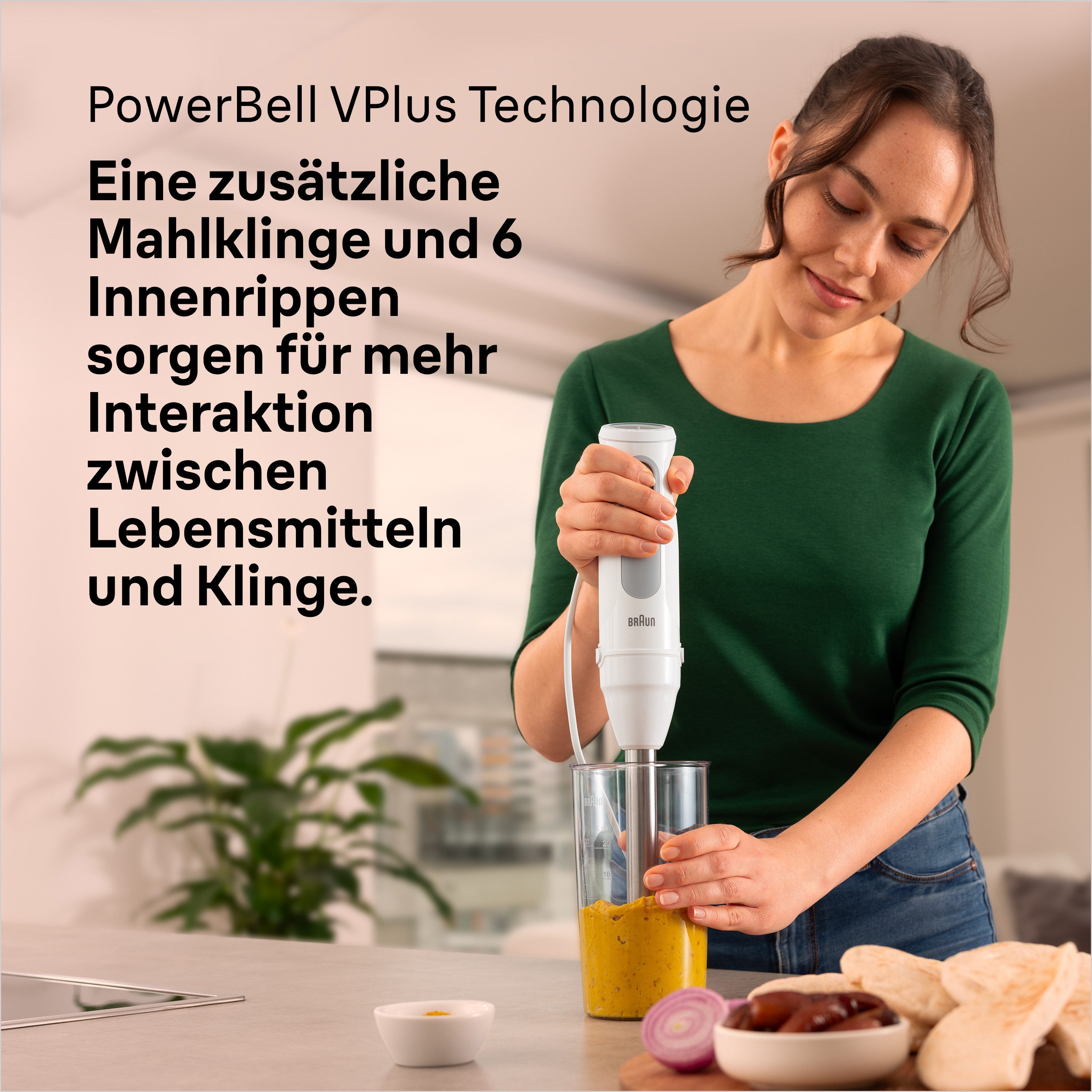 Braun Stabmixer MultiQuick 5 MQ 50501 M - 1000 W, 21 Geschwindigkeiten, Handmixer, 1000 W, Spritzschutz, Extra Mahlklinge, Mixer, spülmaschinenfest – Bild 3 von 5