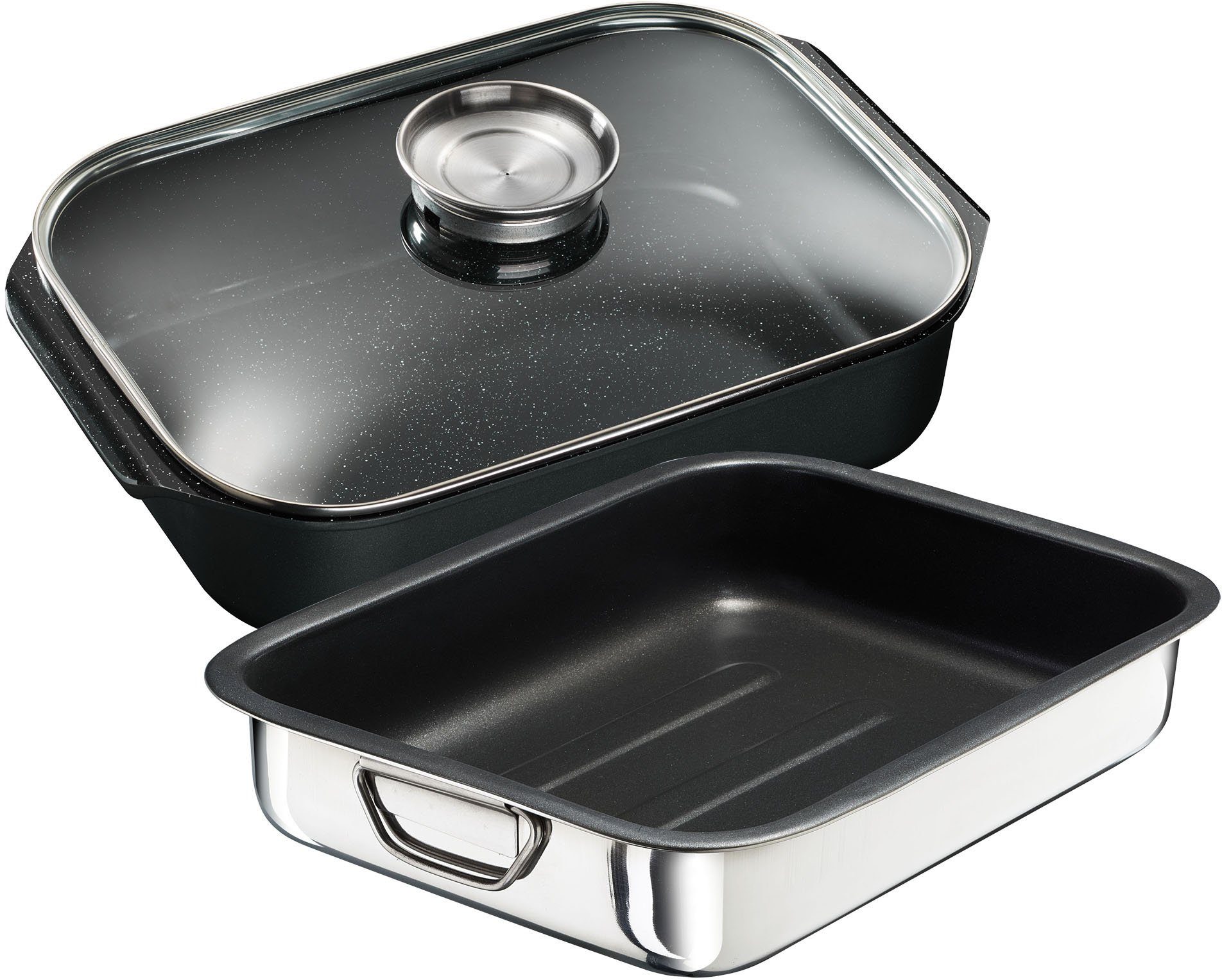 KING Bräter, Aluminiumguss (Set, 3-tlg), 6 l + Glasdeckel, Keramikbeschichtung »Fusion«, Aromaknopf