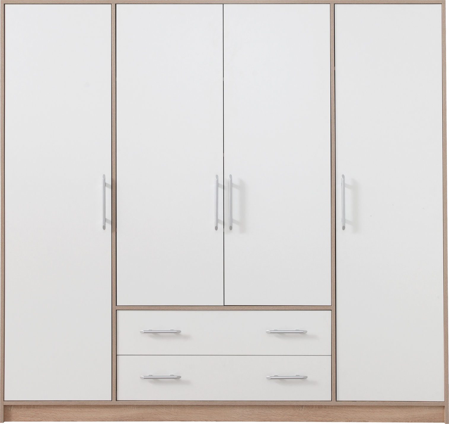 Masseno Drehtürenschrank VANO 200 cm Kleiderschrank 4 Türen und 2 Schubladen Weiß