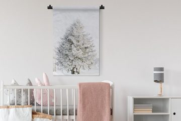 MuchoWow Wanddekoobjekt Winter - Baum - Schnee - Kiefer - Weiß, Wanddeko für Wohnzimmer, Schlafzimmer, Kleid, Wandbehang, Kinderzimmer