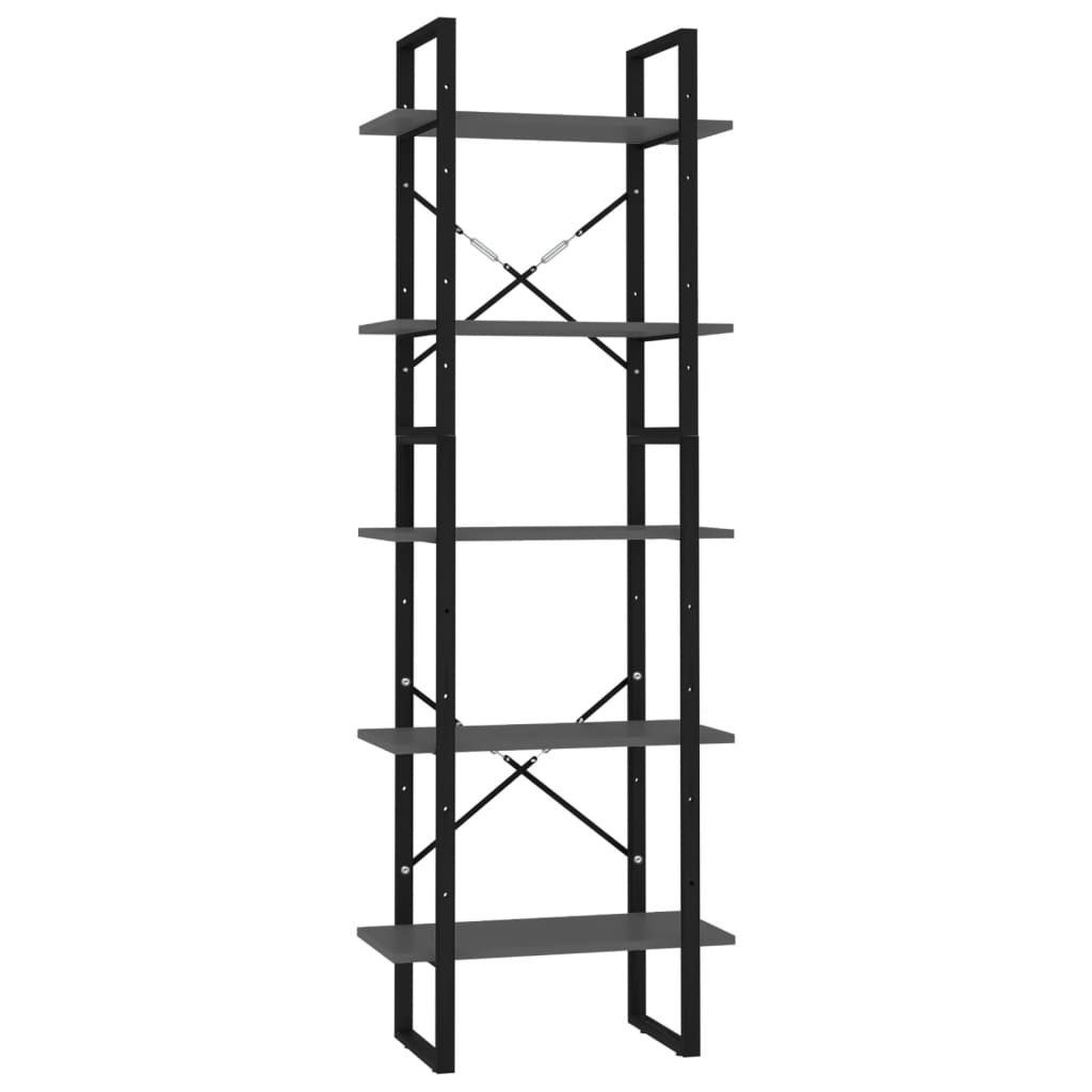vidaXL Bücherregal Bücherregal 5 Fächer Grau 60x30x175 cm Holzwerkstoff, 1-tlg.