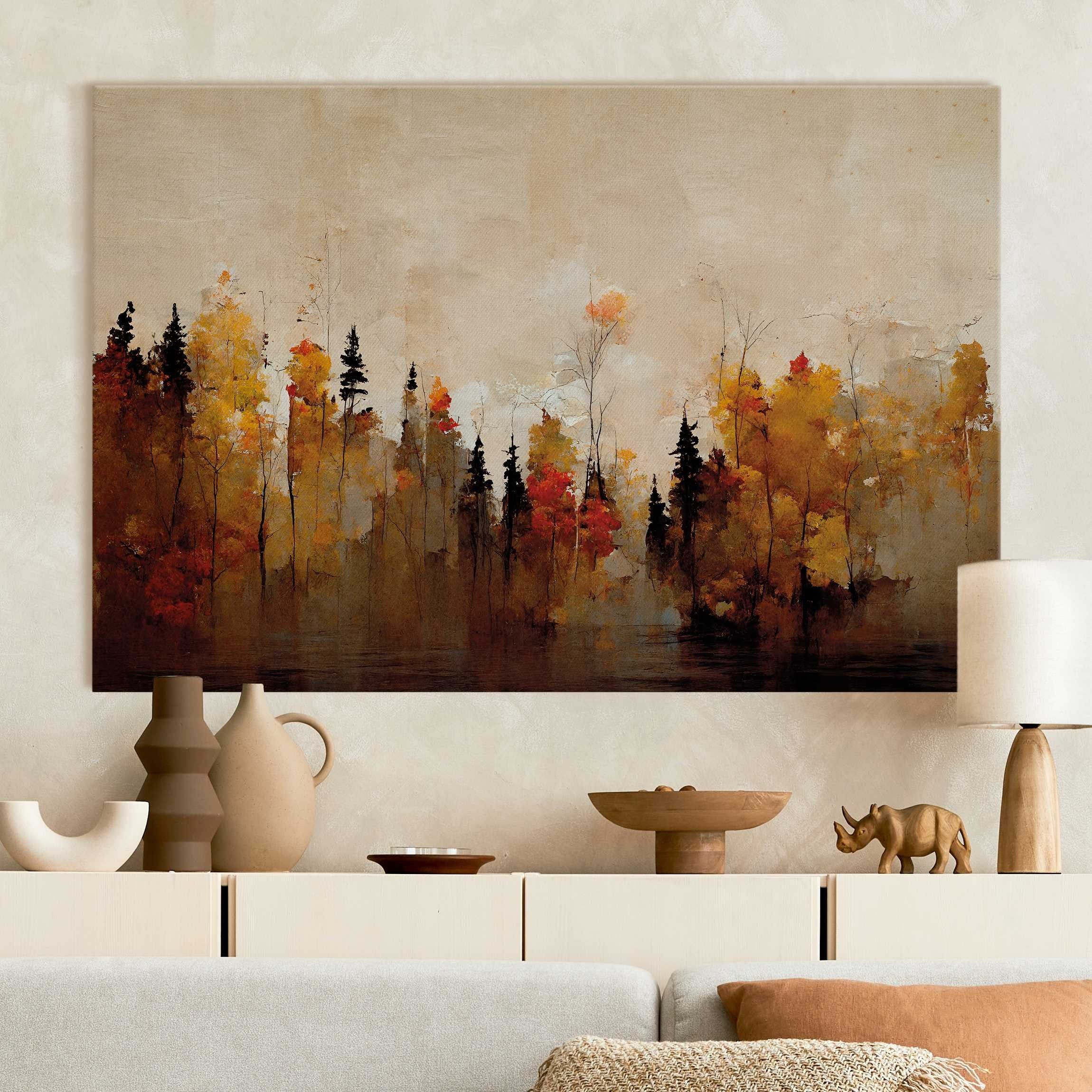 Bilderdepot24 Leinwandbild Akustikbild Wald Natur Landschaft Blick über Wasser Akustik Bilder, (Wandbild im Leinwandstil mit 4 cm Keilrahmen für bessere Raumakustik), Bild auf Leinwand; Leinwanddruck in vielen Größen