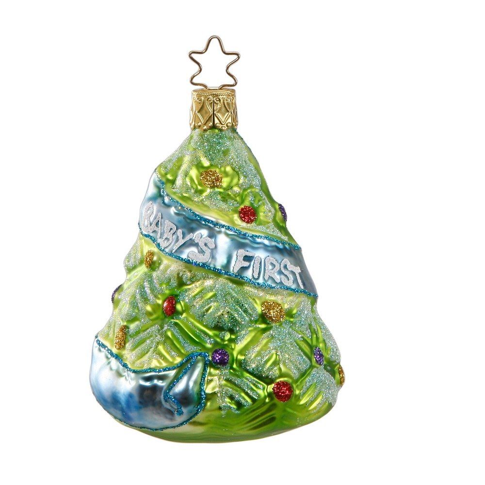 INGE-GLAS® Christbaumschmuck, Christbaumschmuck Glas Babys erstes Weihnachten 9cm blau 1 Stück