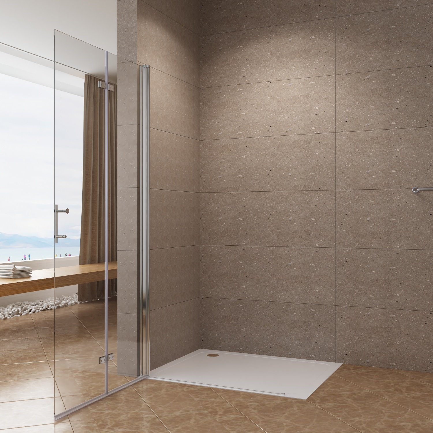 AQUABATOS Walk-in-Dusche Duschabtrennung Faltbar Duschwand Glas 65 70 75 80 85 90 95 115 cm, 6 mm Einscheibensicherheitsglas, mit Nano Beschichtung