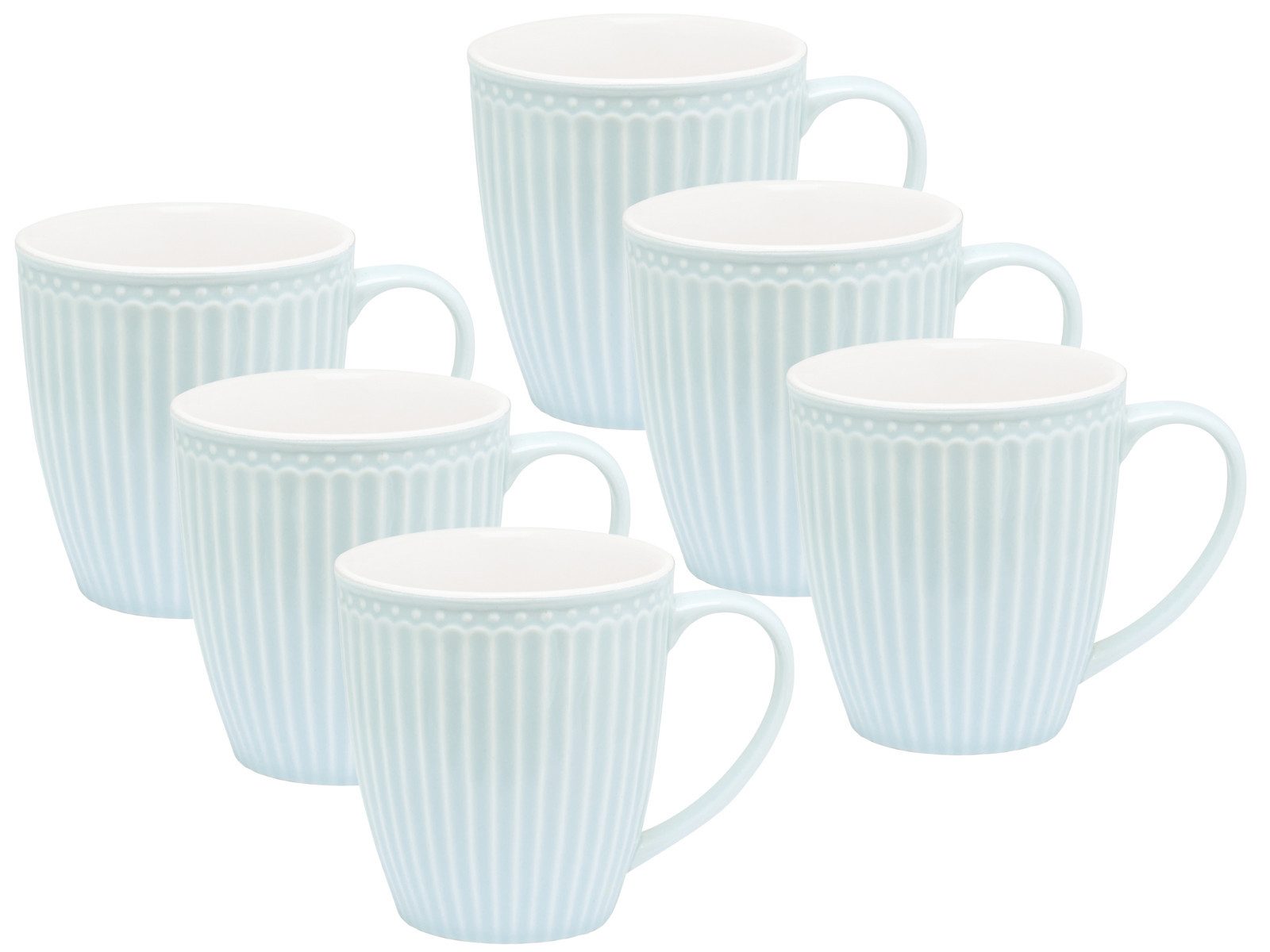 Greengate Geschirr-Set Alice Becher mit Henkel pale blue 0,4 l Set6, Steingut