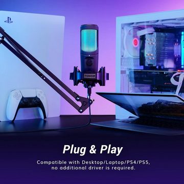 TONOR Streaming-Mikrofon, Gaming Mikrofon mit Armständer und Stummschaltung - Ideal für PS4/5