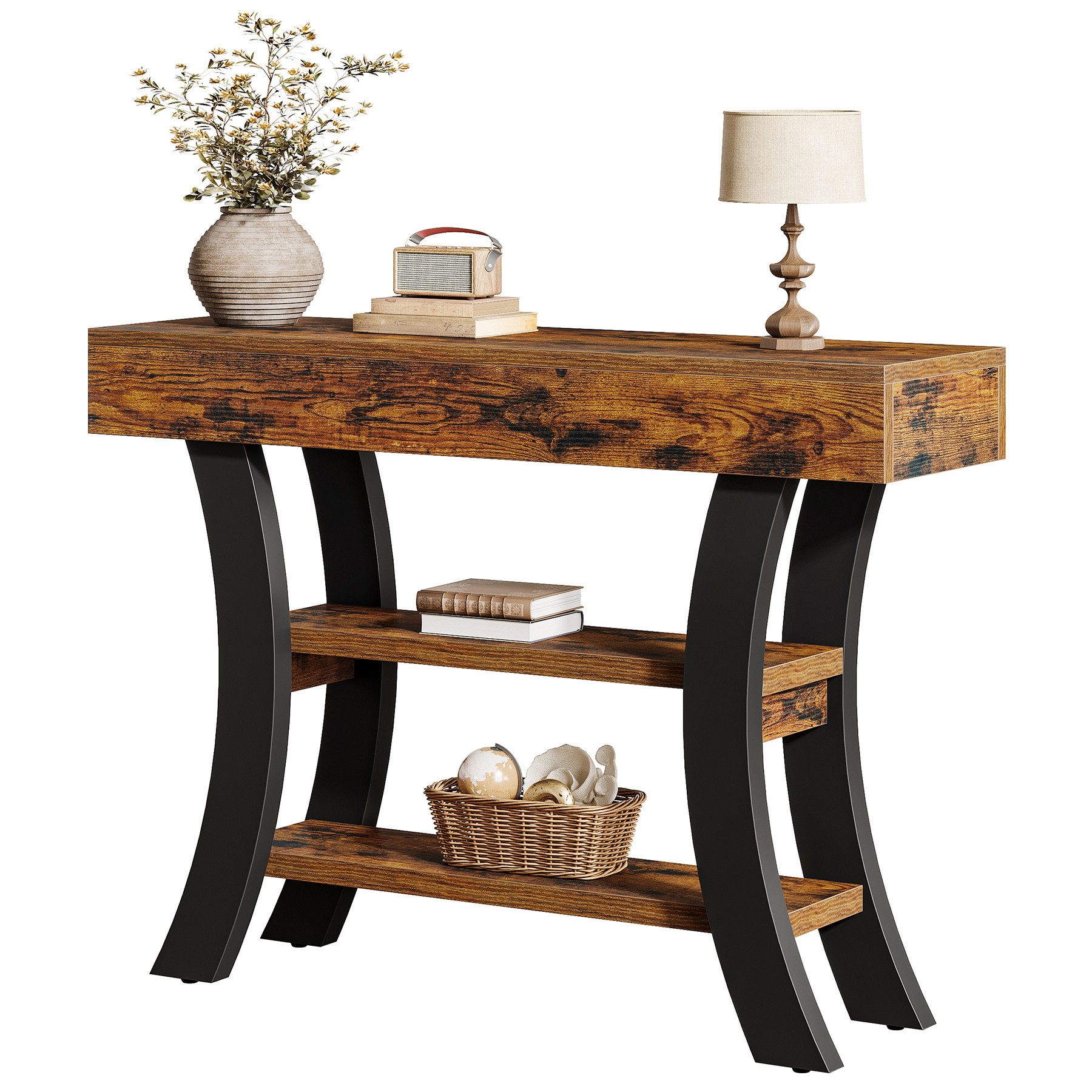 Tribesigns Konsolentisch 105cm Konsolentisch, 3-stöckiger rustikaler Sofati günstig online kaufen