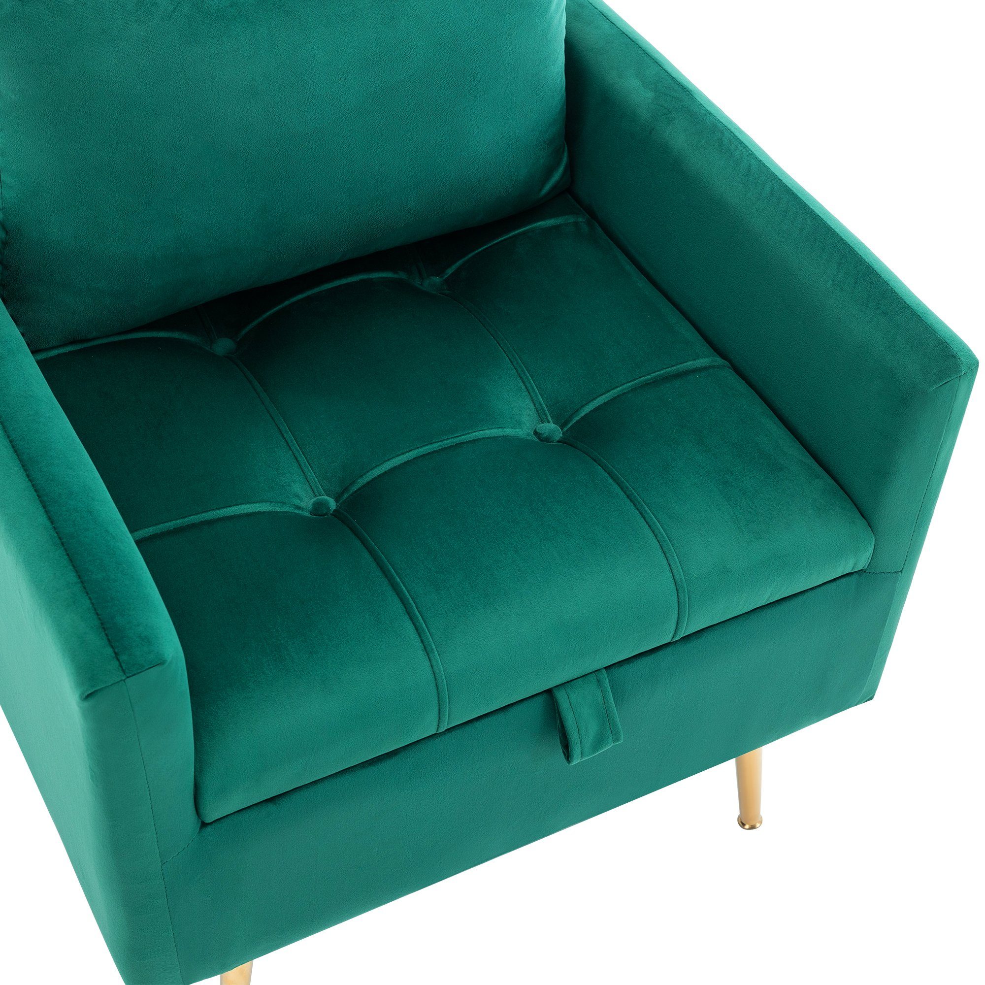 REDOM Sessel Loungesessel, Metallbeinen Kissen, (Moderner Sessel mit mit Stauraum Polstersessel, mit roségoldenen Einzelsessel, grün Samtstuhl)